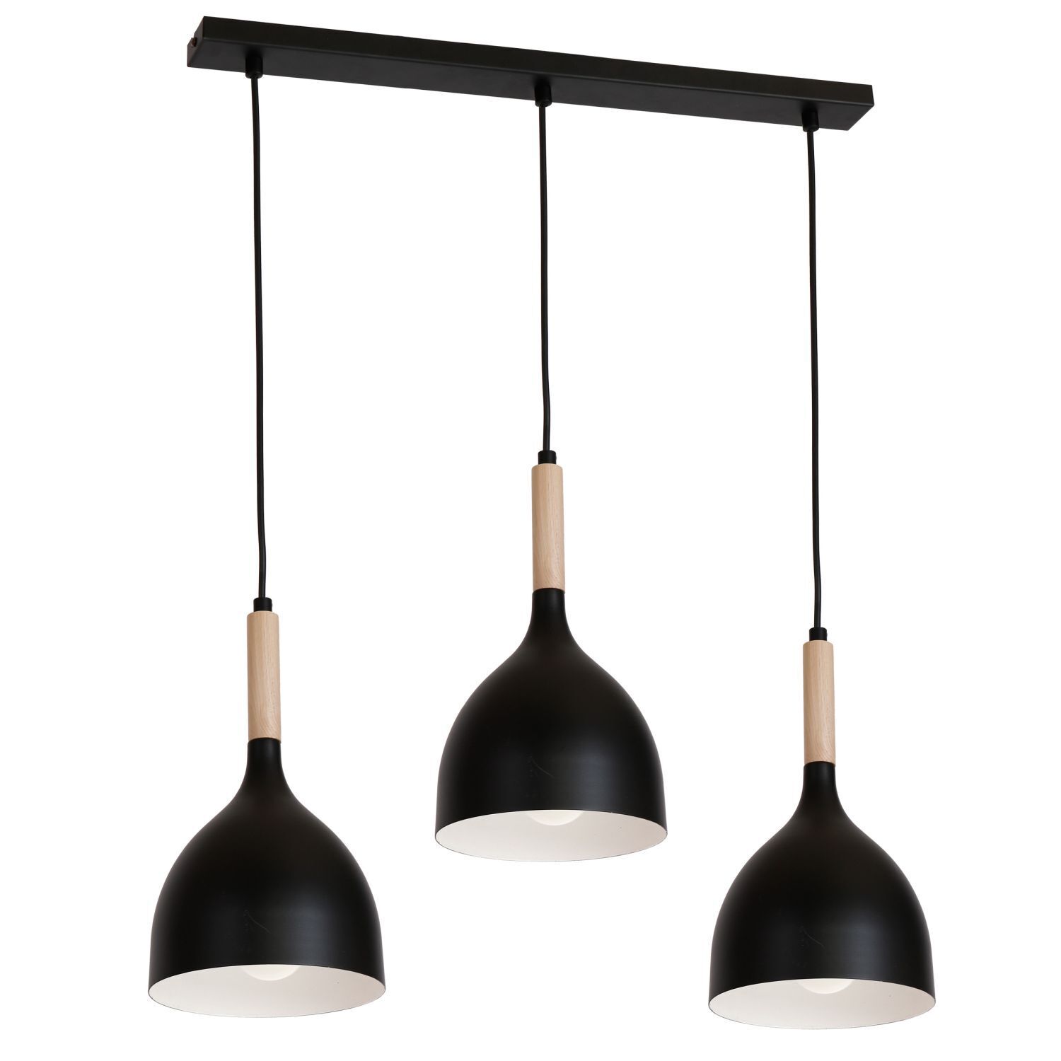 Lampe à suspendre noir métal bois 3 flammes E27
