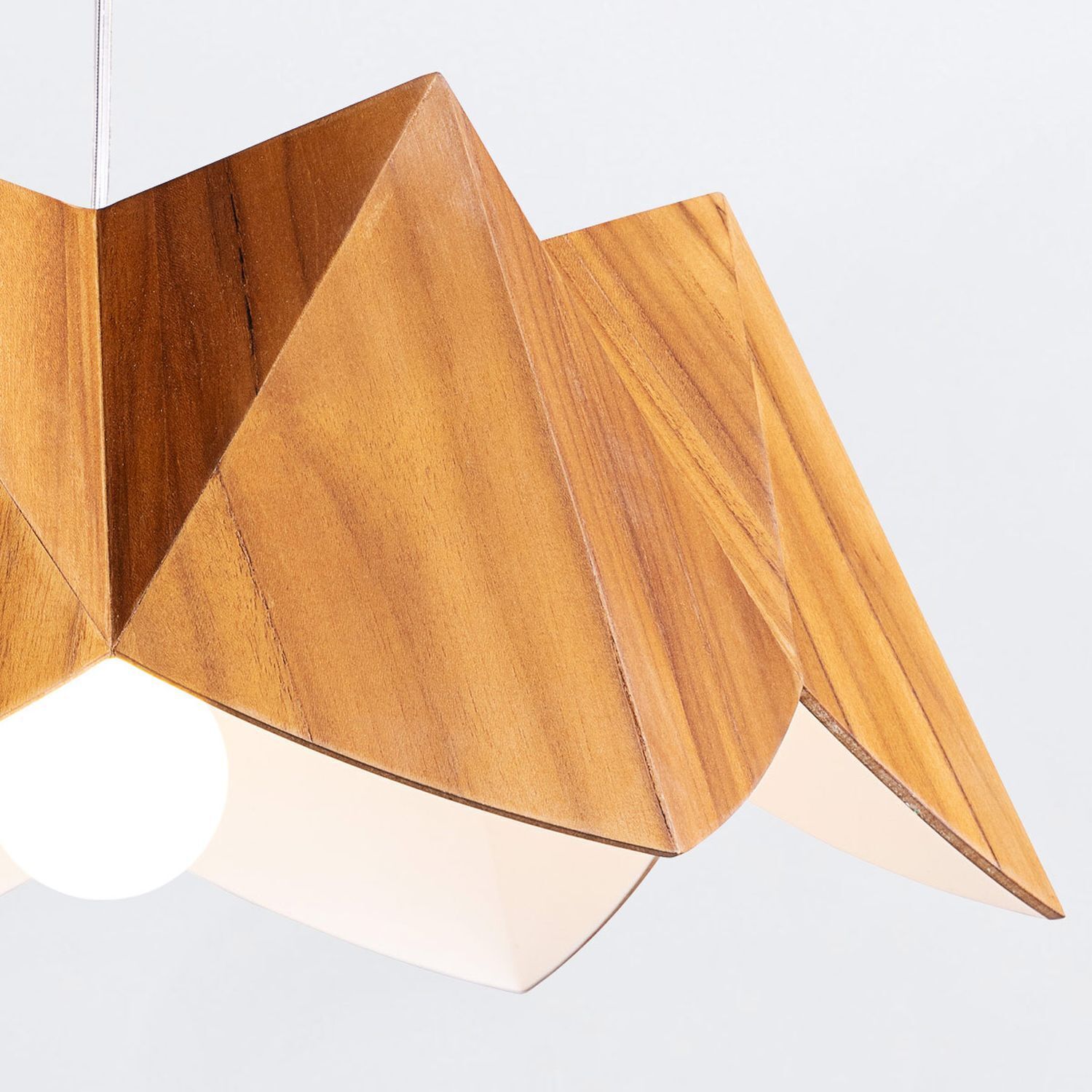 Extraordinaire lampe à suspendre bois plaqué teck L : 46 cm E27