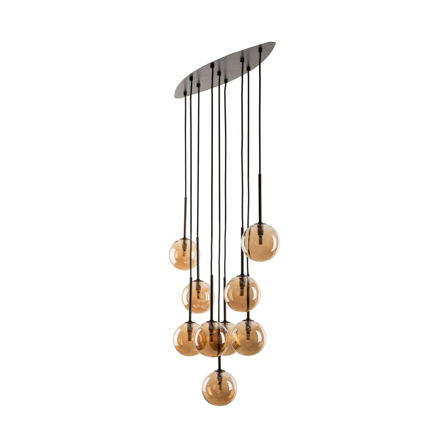 Pendelleuchte Braun zeitlos 90 cm Glas G9 Stahl modern Hängelampe, Gläser, Glimmerglas, Kugellampe, mehrfach