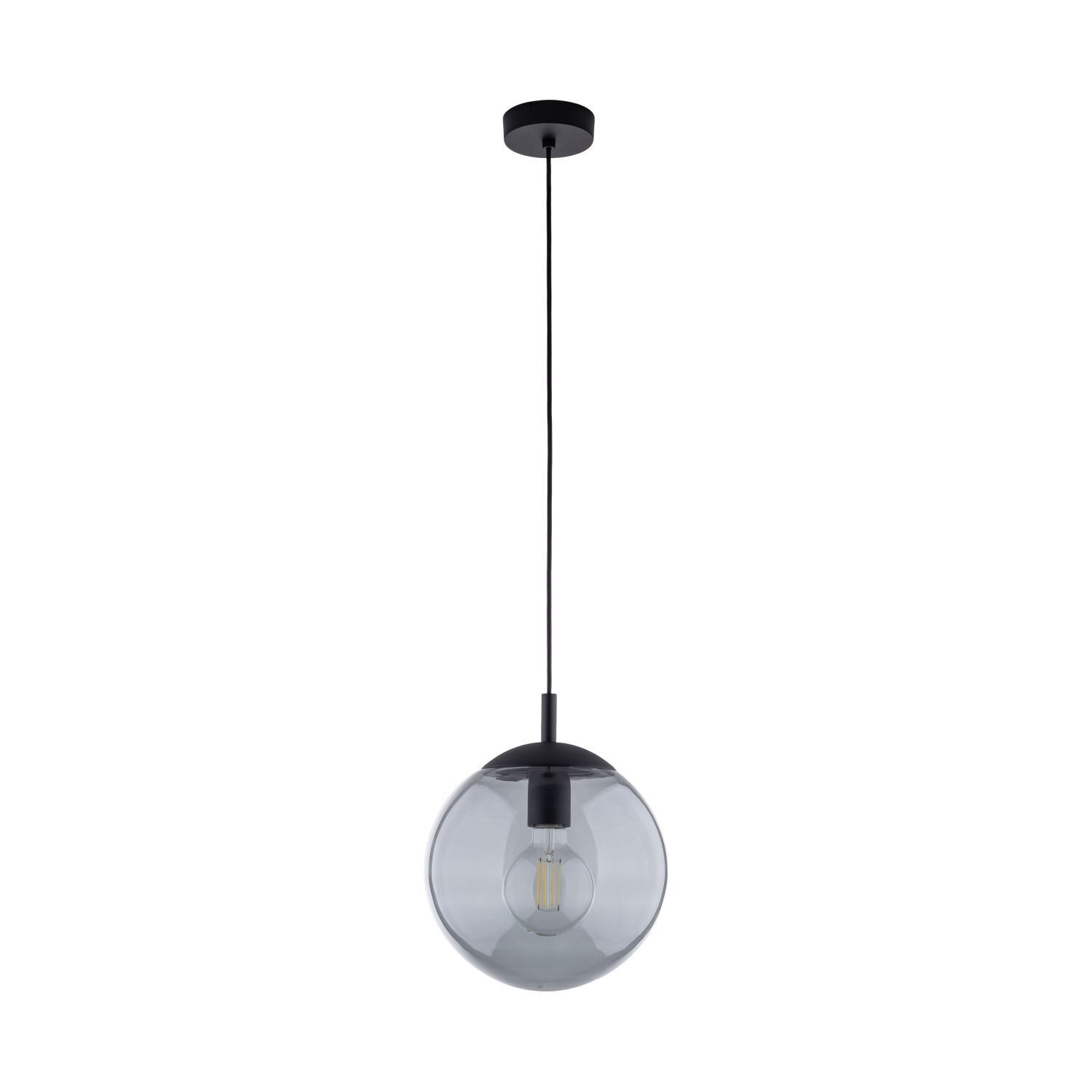 Lampe à suspendre Gris Noir Ø 25 cm E27 Boule Verre fumé Métal