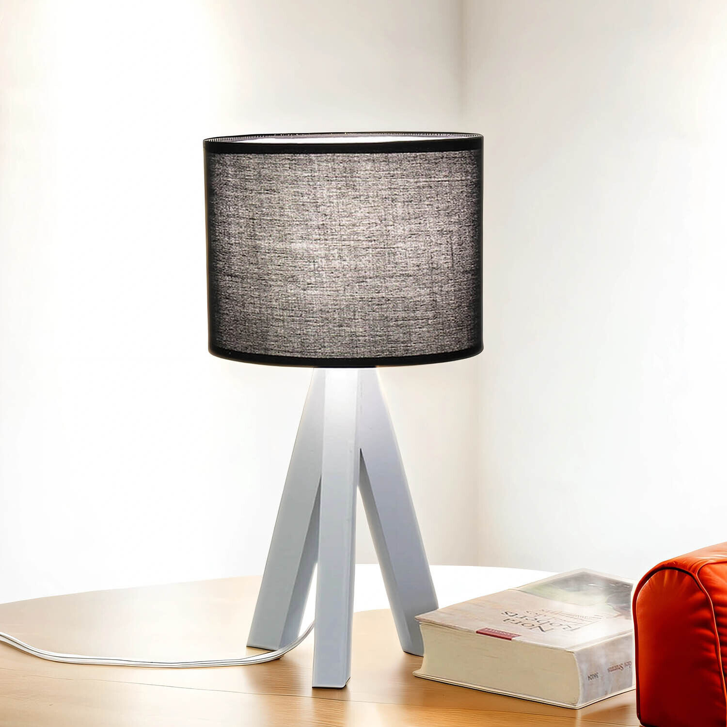 Lampe de chevet E14 tripode blanc noir