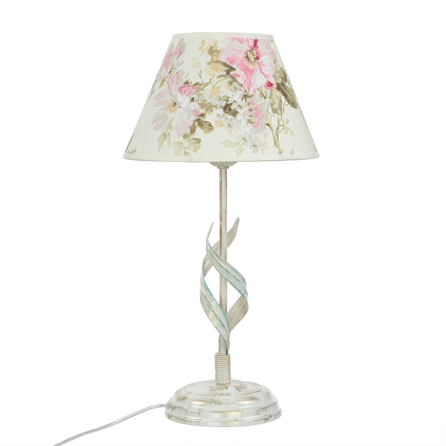 Lampe de table métal shabby blanc tissu rond maison de campagne