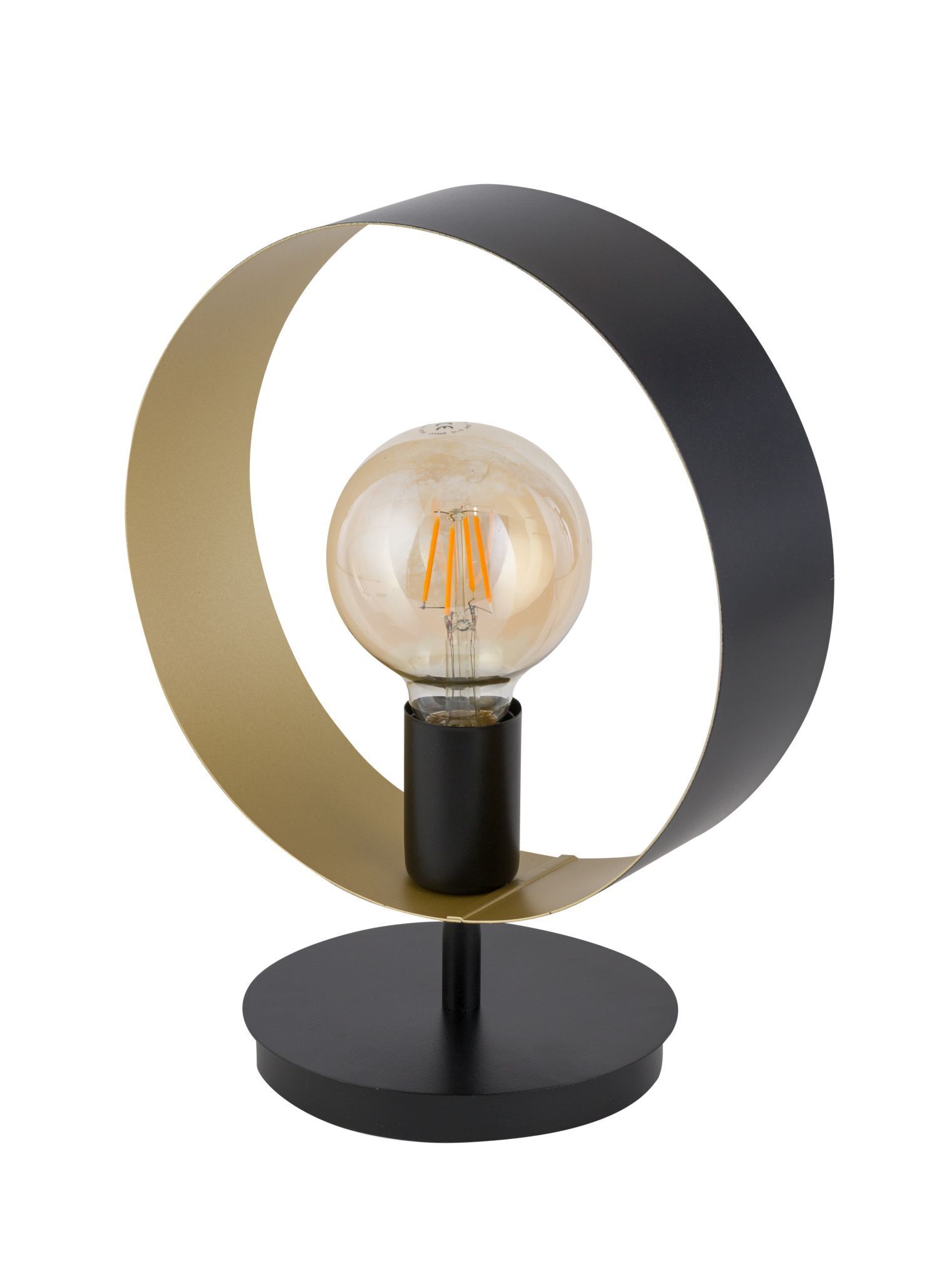 Lampe de table métal noir or anneau 32 cm E27 décoratif
