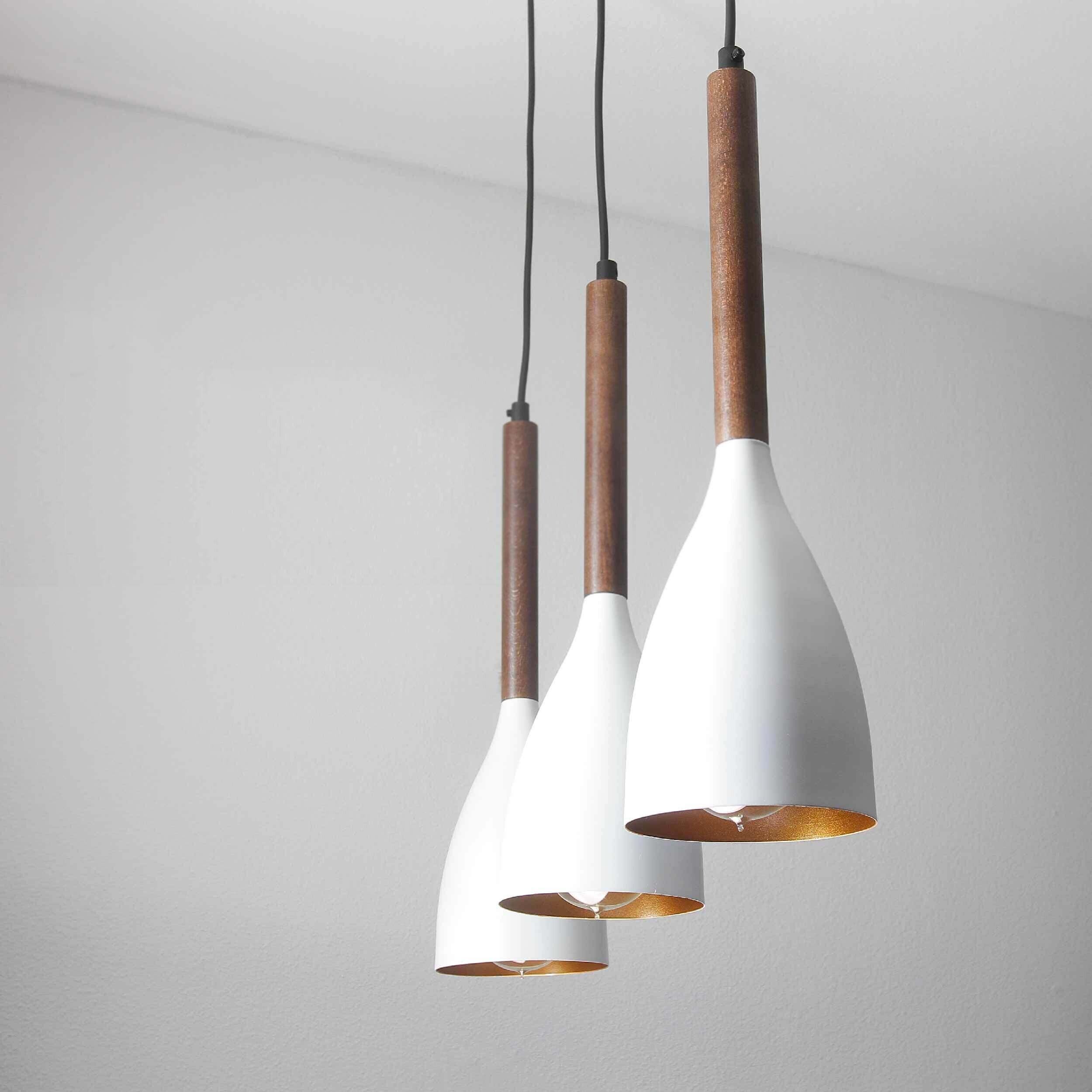 Lampe à suspendre E27 design rétro métal bois 3 flammes E27