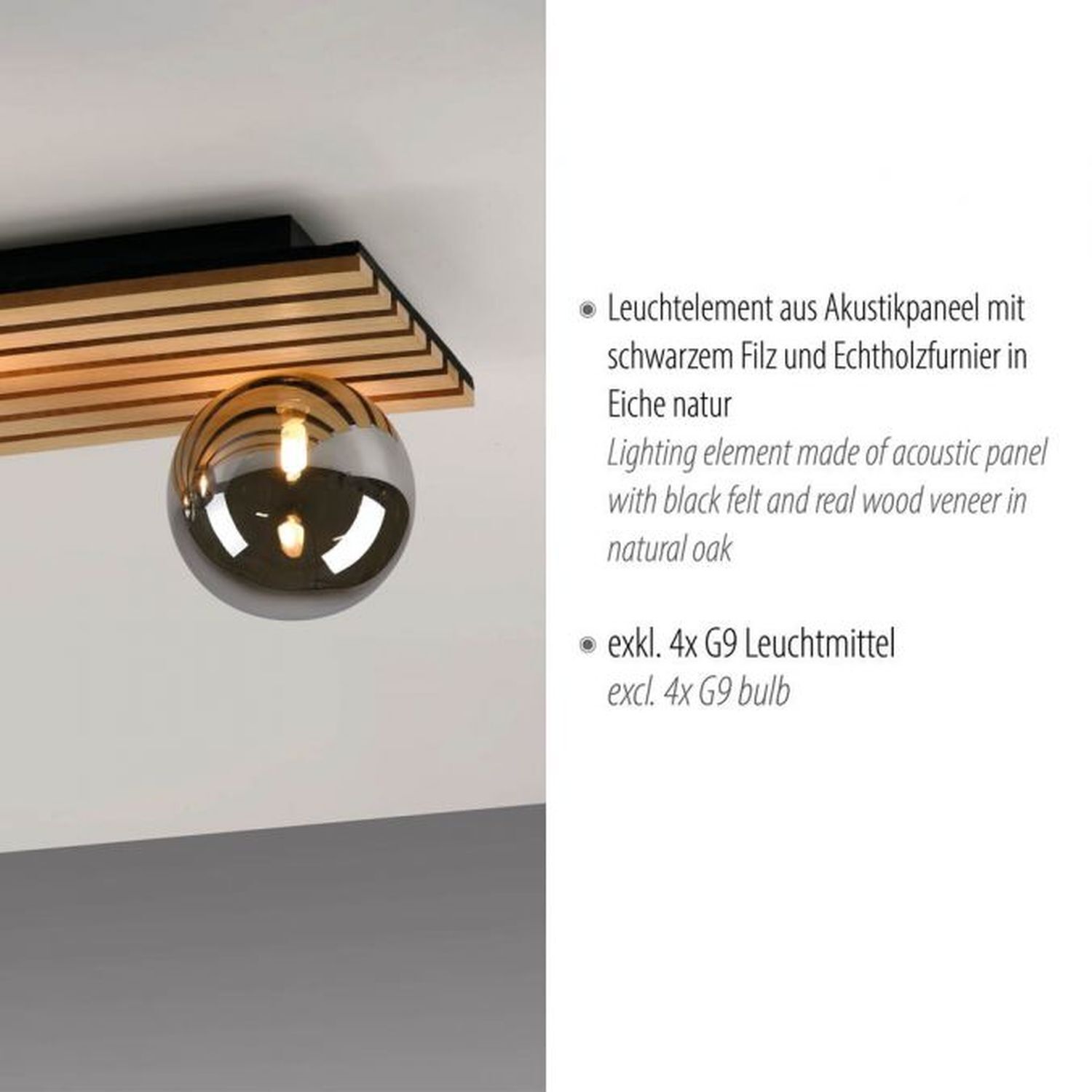 Lampe de plafonnier confortable Boules de verre Bois G9 80 cm Naturel Beleuchtung, Deckenleuchte, Leuchte