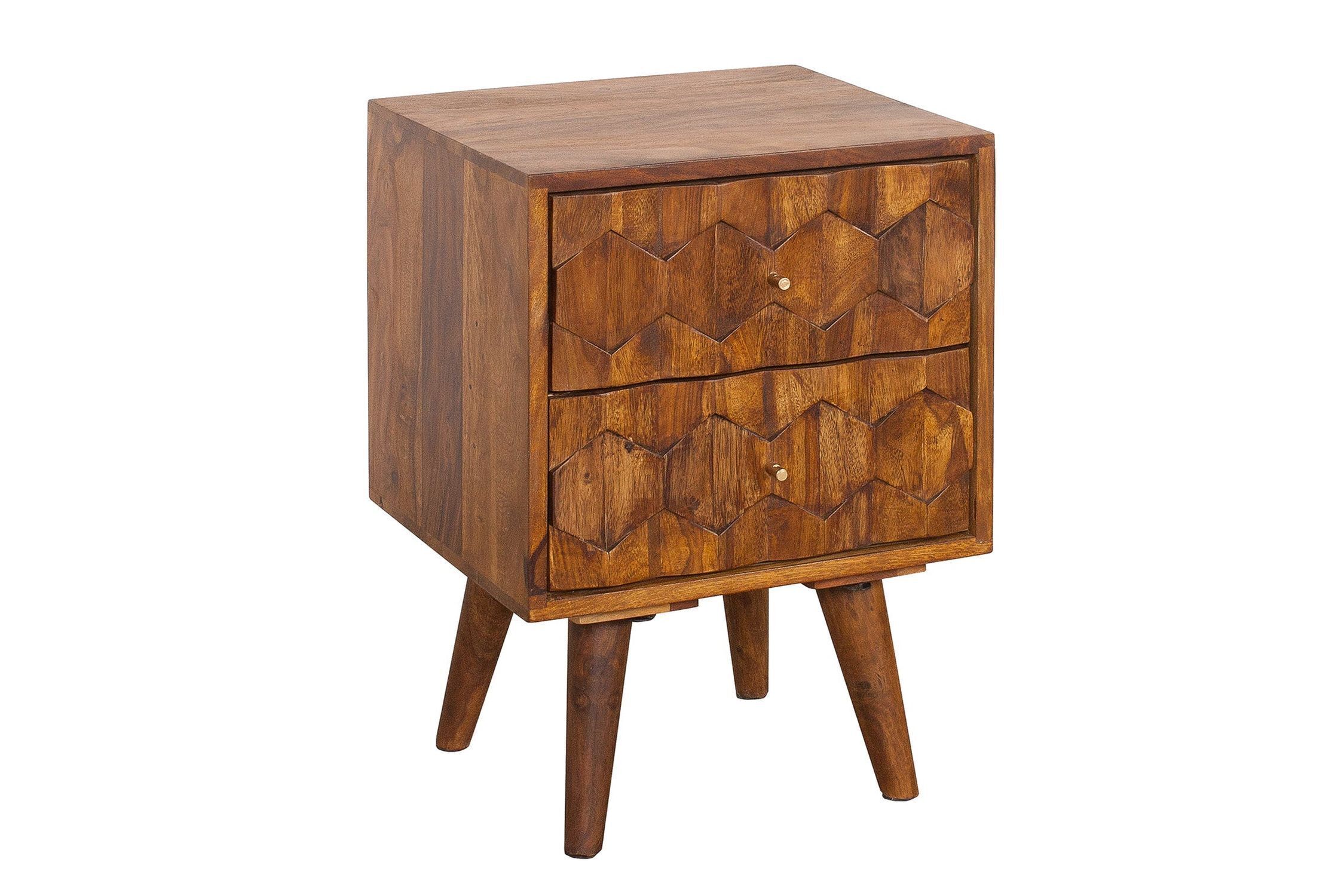 Table de chevet avec tiroir en bois de sheesham naturel 40x35 cm