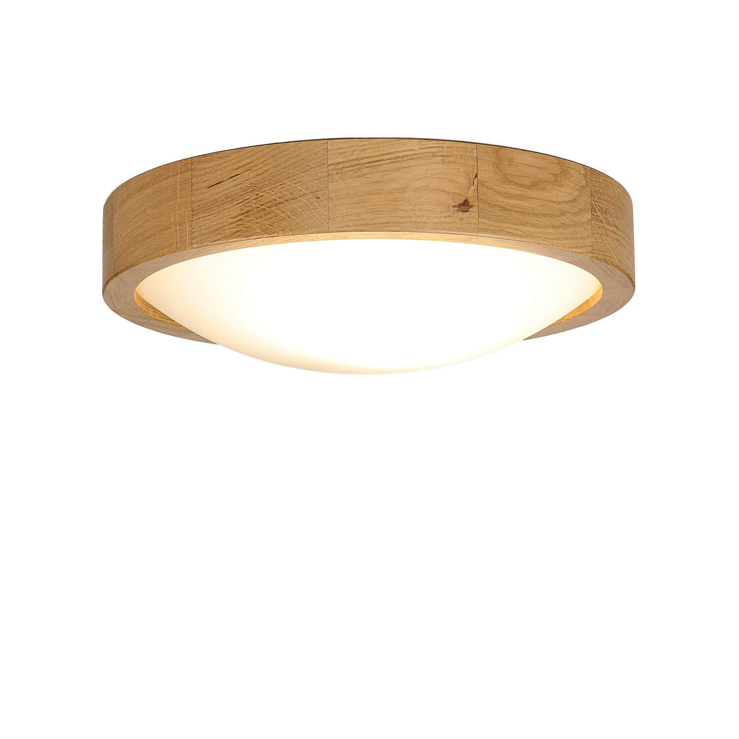 Lampe de plafond ronde bois verre abat-jour Ø27cm salon