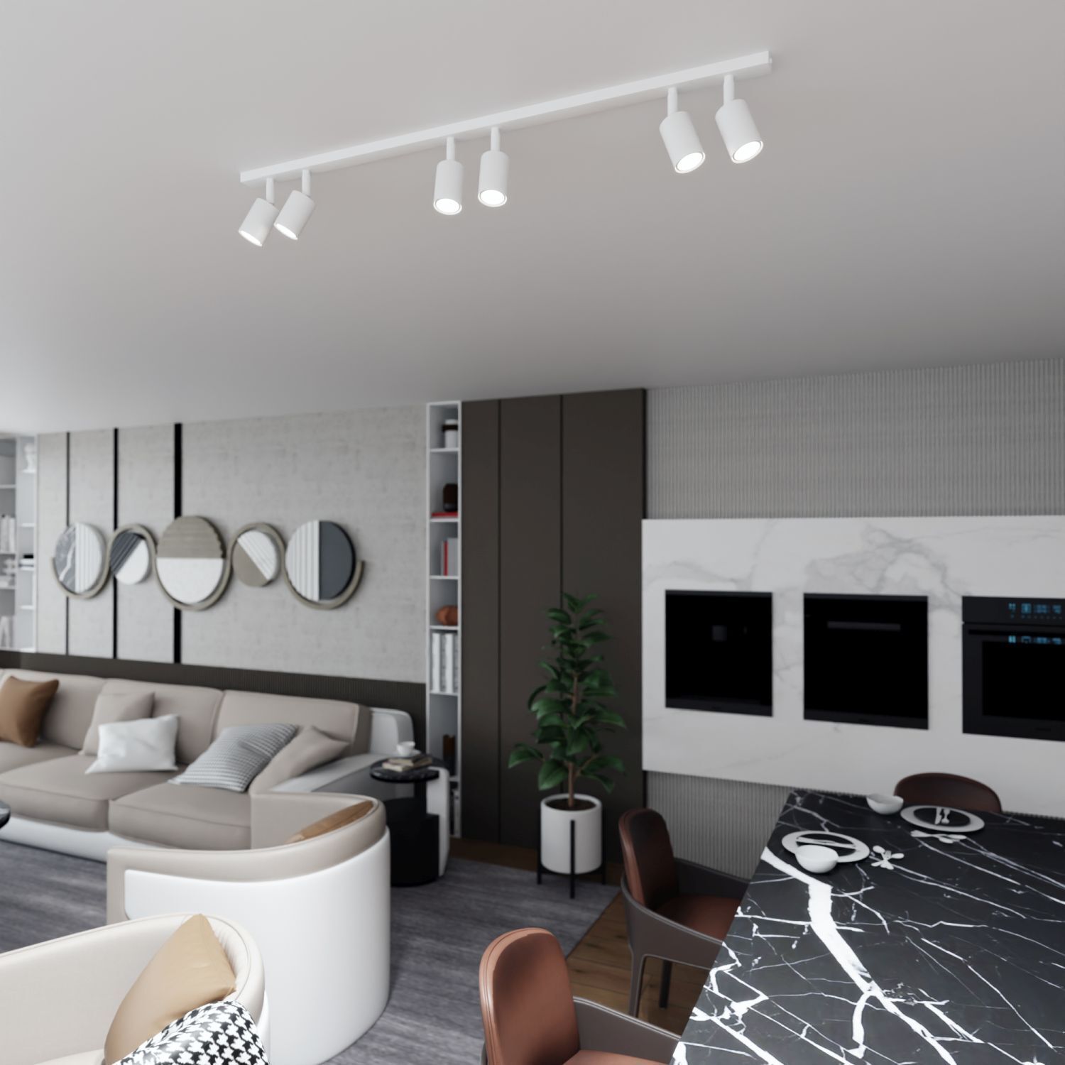 Projecteur de plafond blanc 116 cm de long métal GU10 6-flamme Moebel, Drinnen, Wohnzimmer, Dekoration Ihres Zuhauses, Innenarchitektur