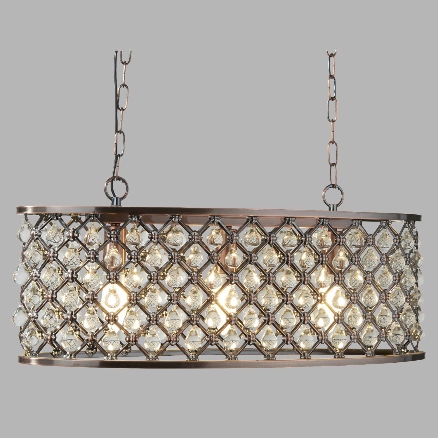 Lampe à suspendre cristal L : 60 cm 3x E14 en cuivre antique