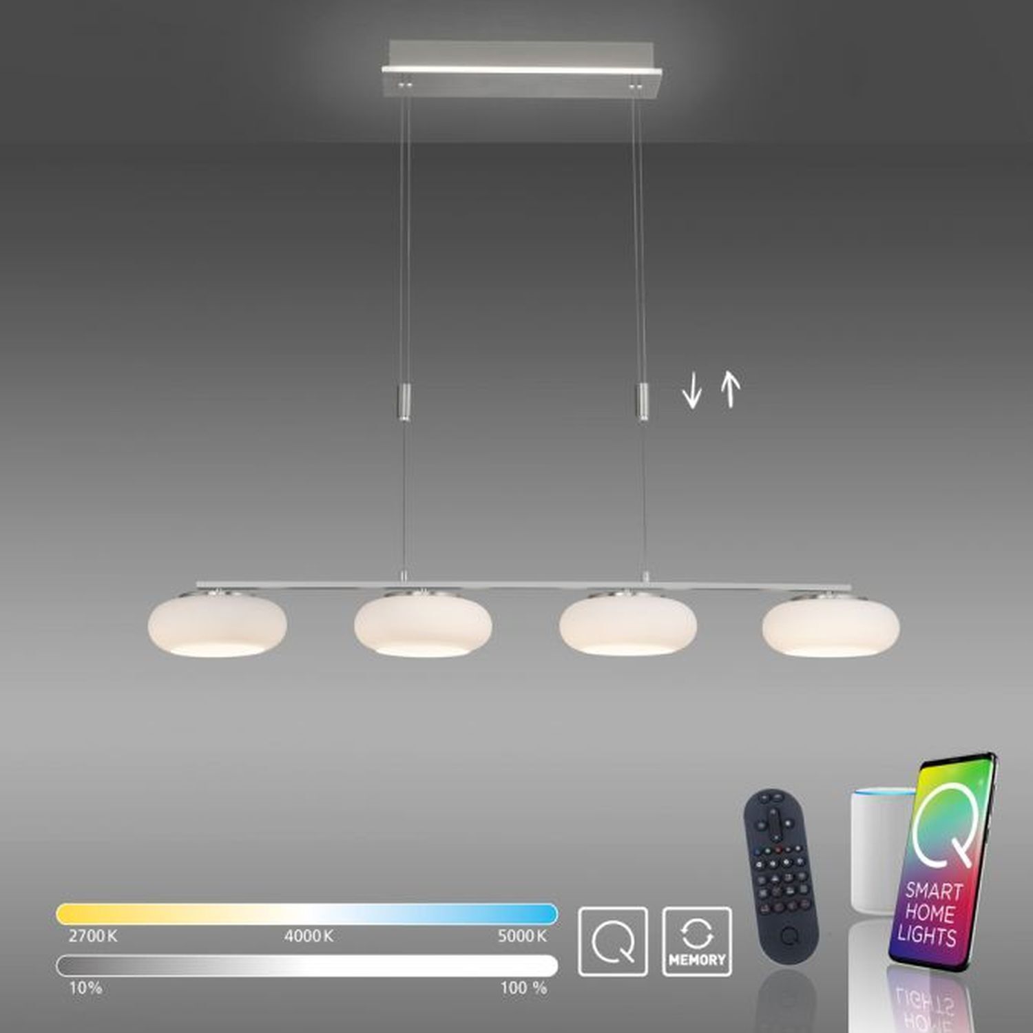 Lampe LED à suspendre verre en acier 108 cm 38 W Télécommande Beleuchtung, Elektronik, Handy, Telefon