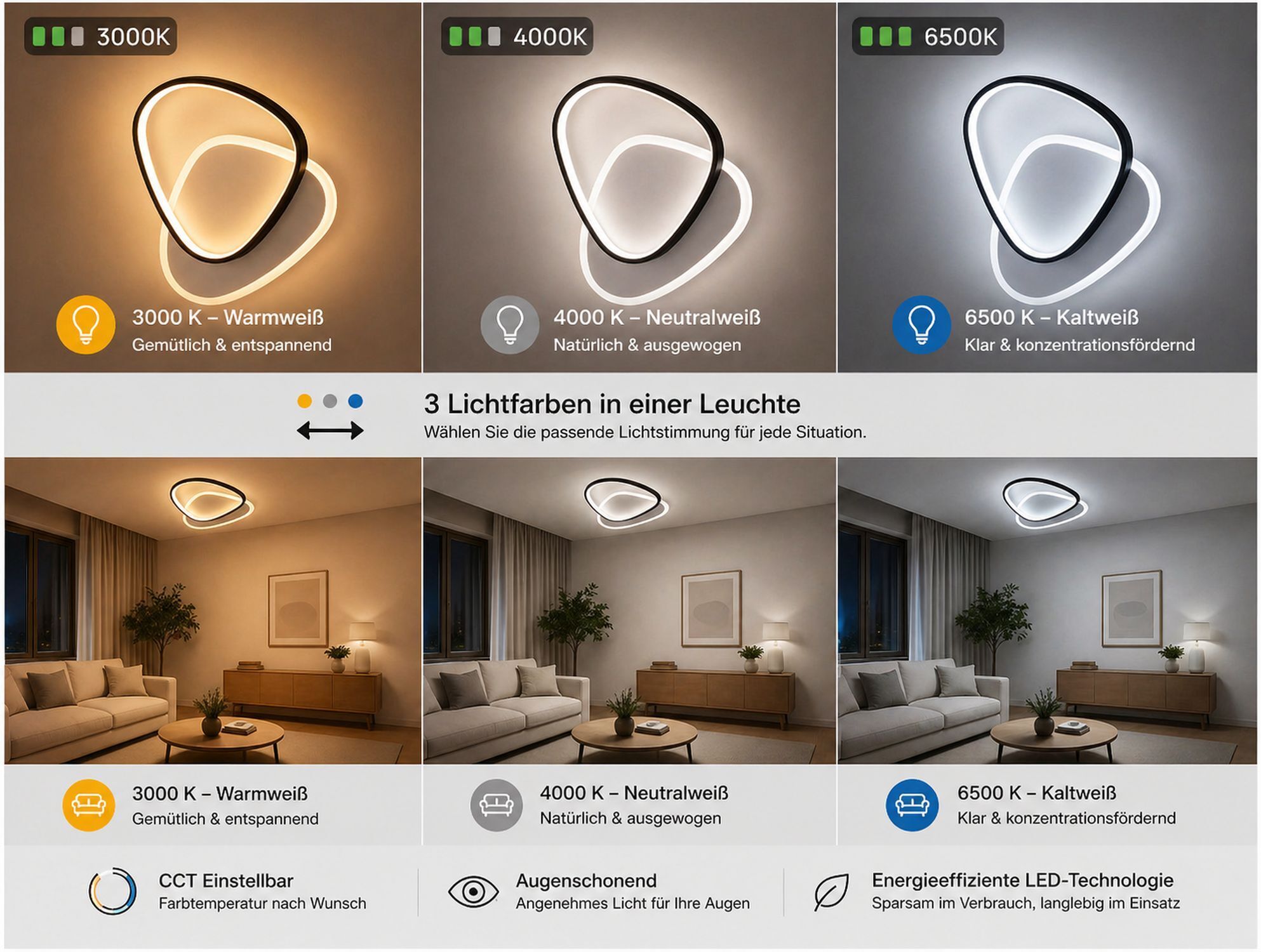 Applique LED Blanc Noir 40 W 4680 lm H:45 cm Licht, Lampe, LED, Wohnzimmer, Klimmertlicht