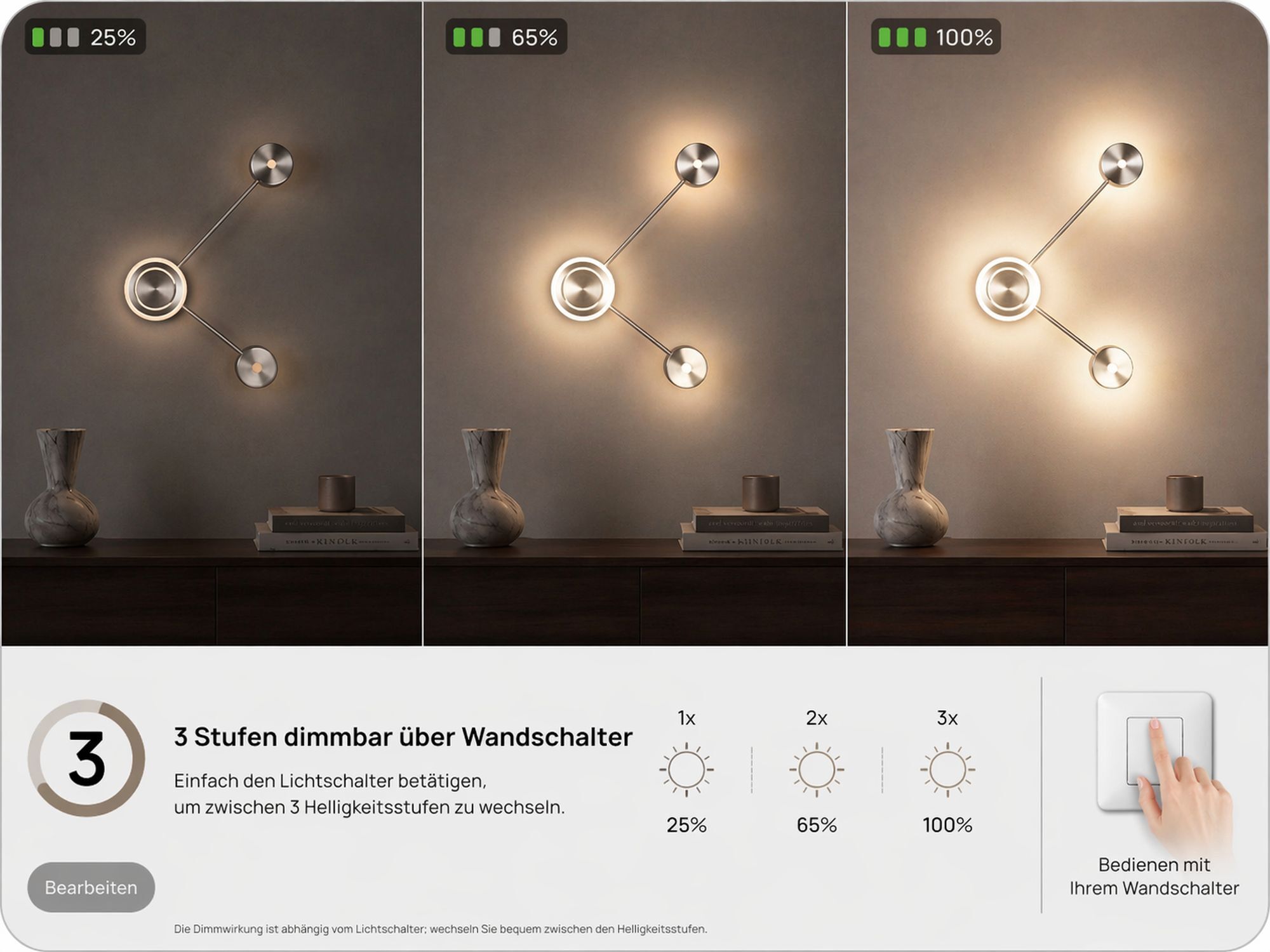 Applique LED aluminium dimmable H:44 cm 3000 K argent Leuchte, Wandlampe, Deckenlampe, LED, Kreativarm
