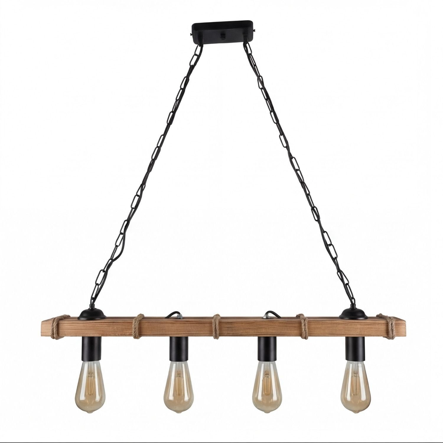 Hängeleuchte, Holzlampe, Vier Glühbirnen, Industriestil, Kettenhängeleuchte