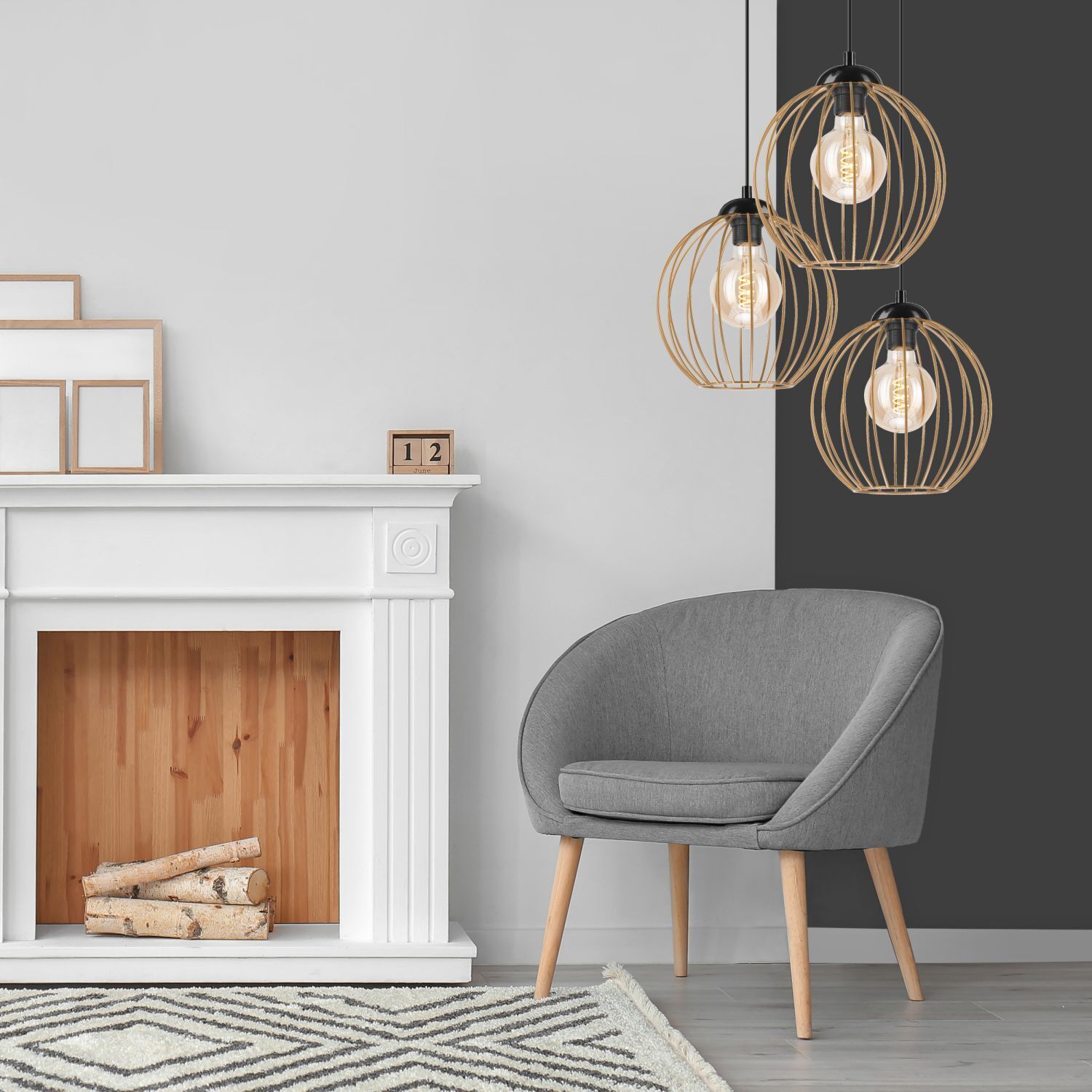 Lampe à suspendre noir or brun Ø 50 cm métal cm réglable Drinnen, Innenarchitektur, Lampe