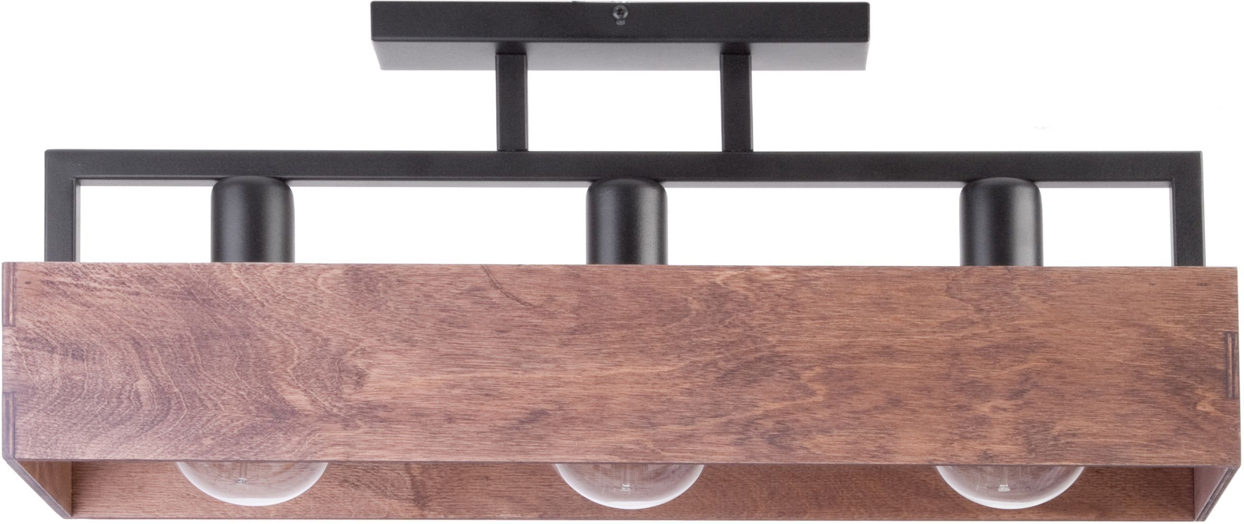 Plafonnier noir bois métal 3 flammes 60 cm E27