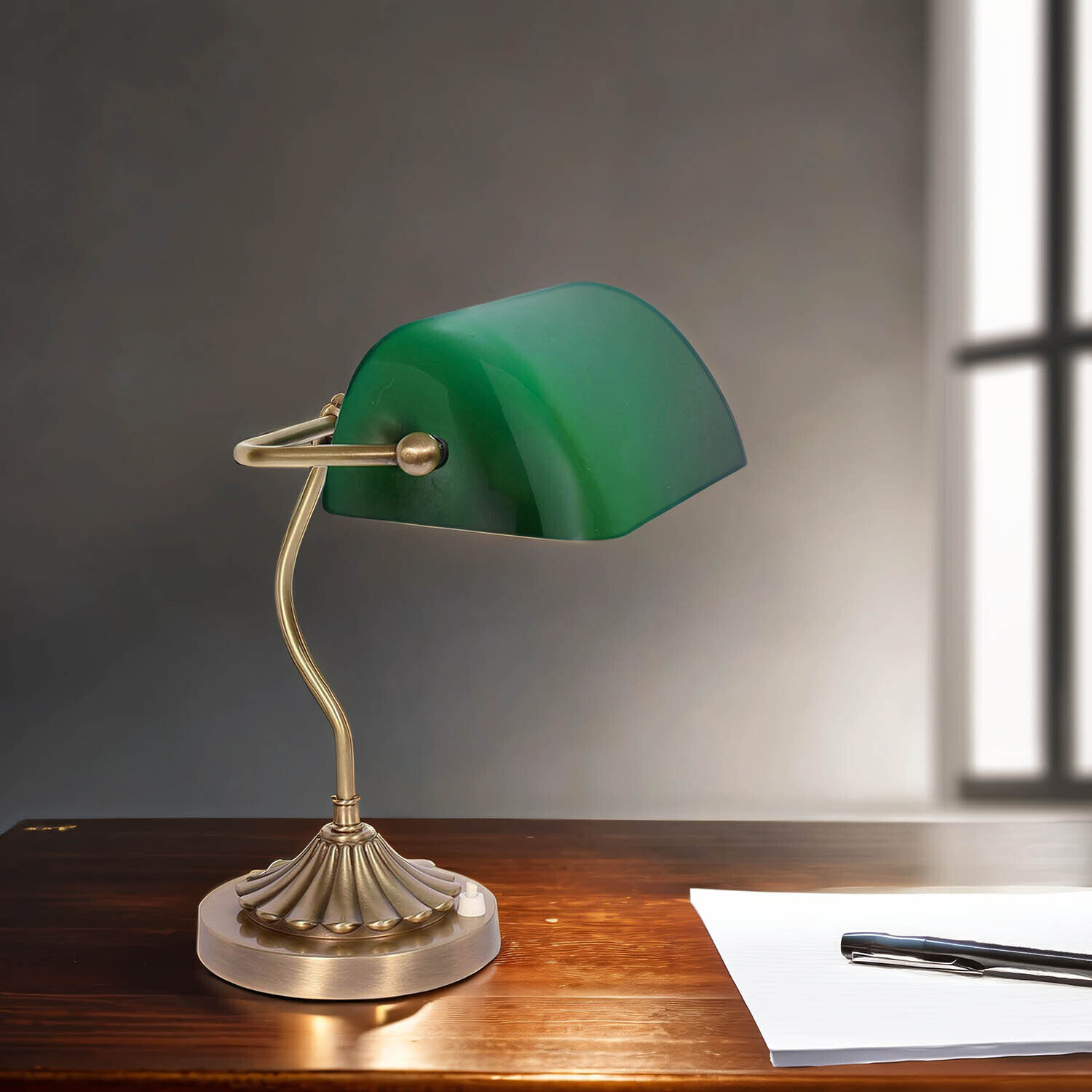 Lampe de banquier laiton massif verre bureau MINISTERO