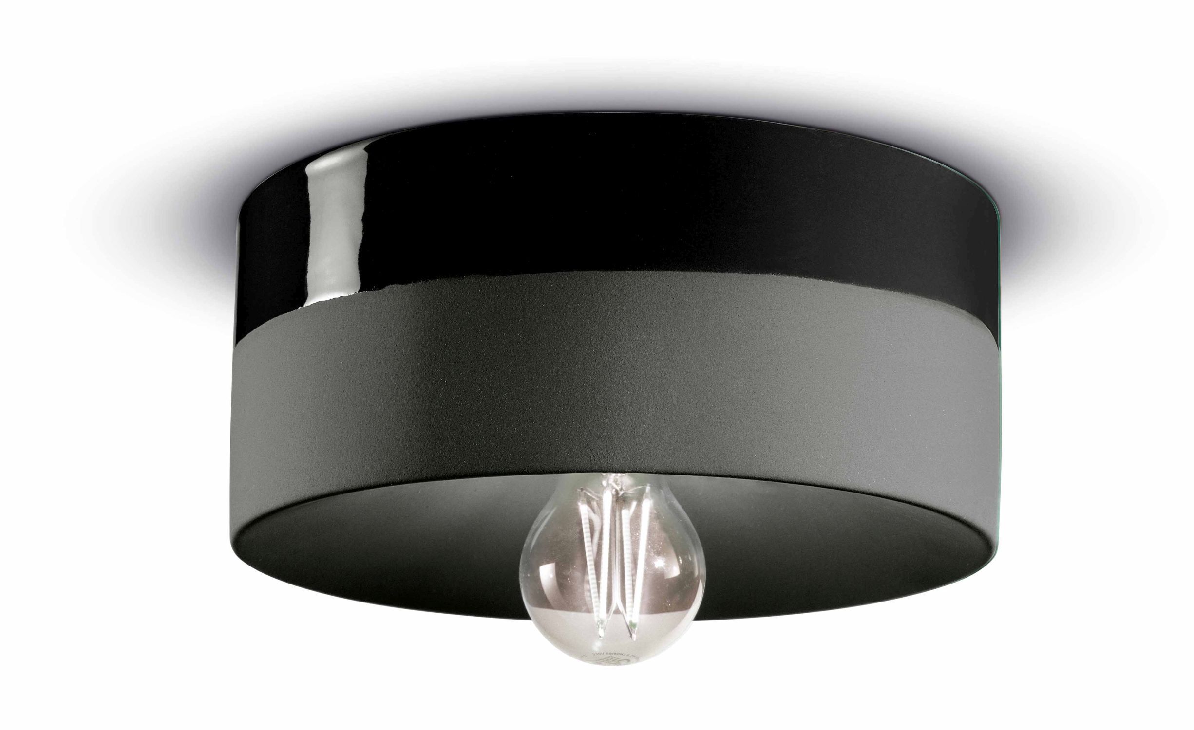 Plafonnier céramique E27 D : 25 cm rond noir rétro