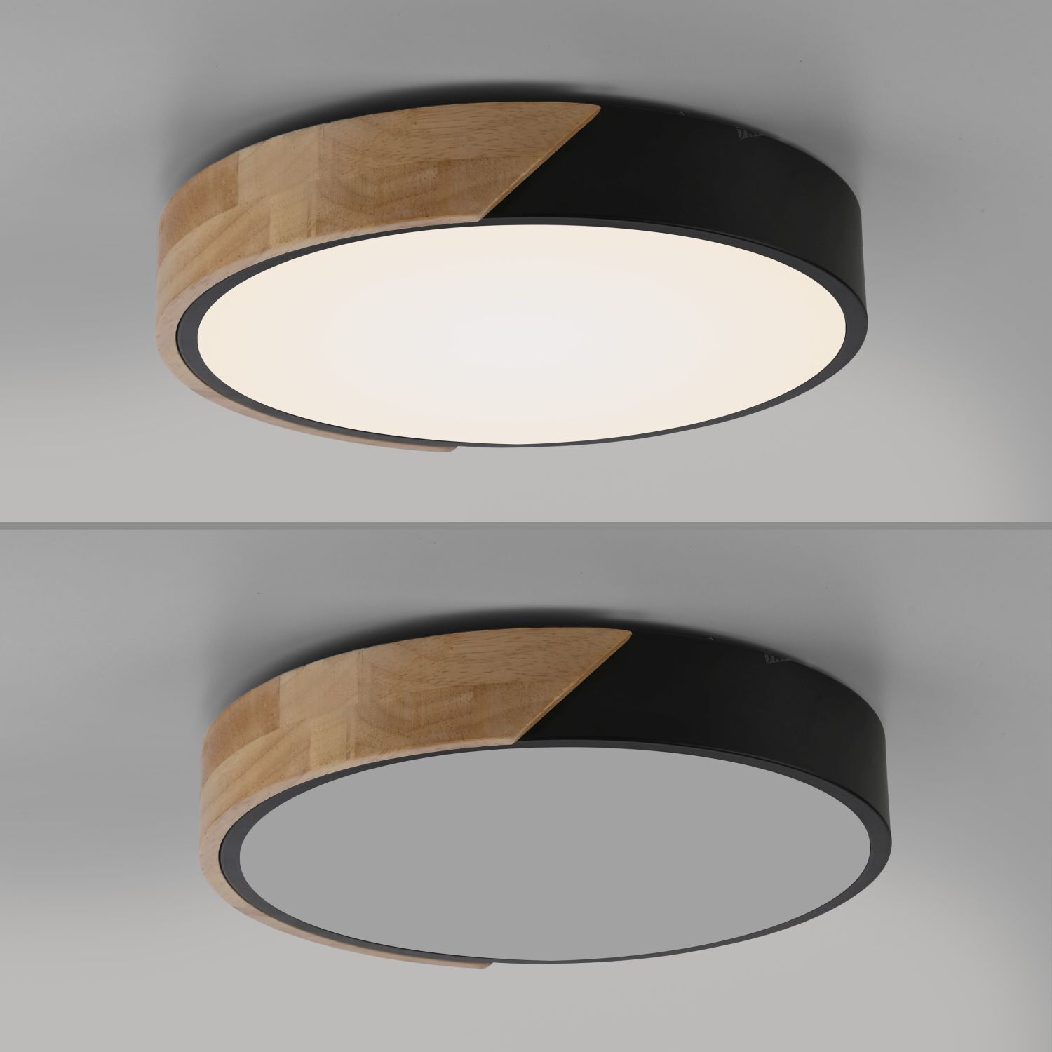 Lampe de plafonnier ronde LED bois Ø32 cm noir naturel 2520 lm