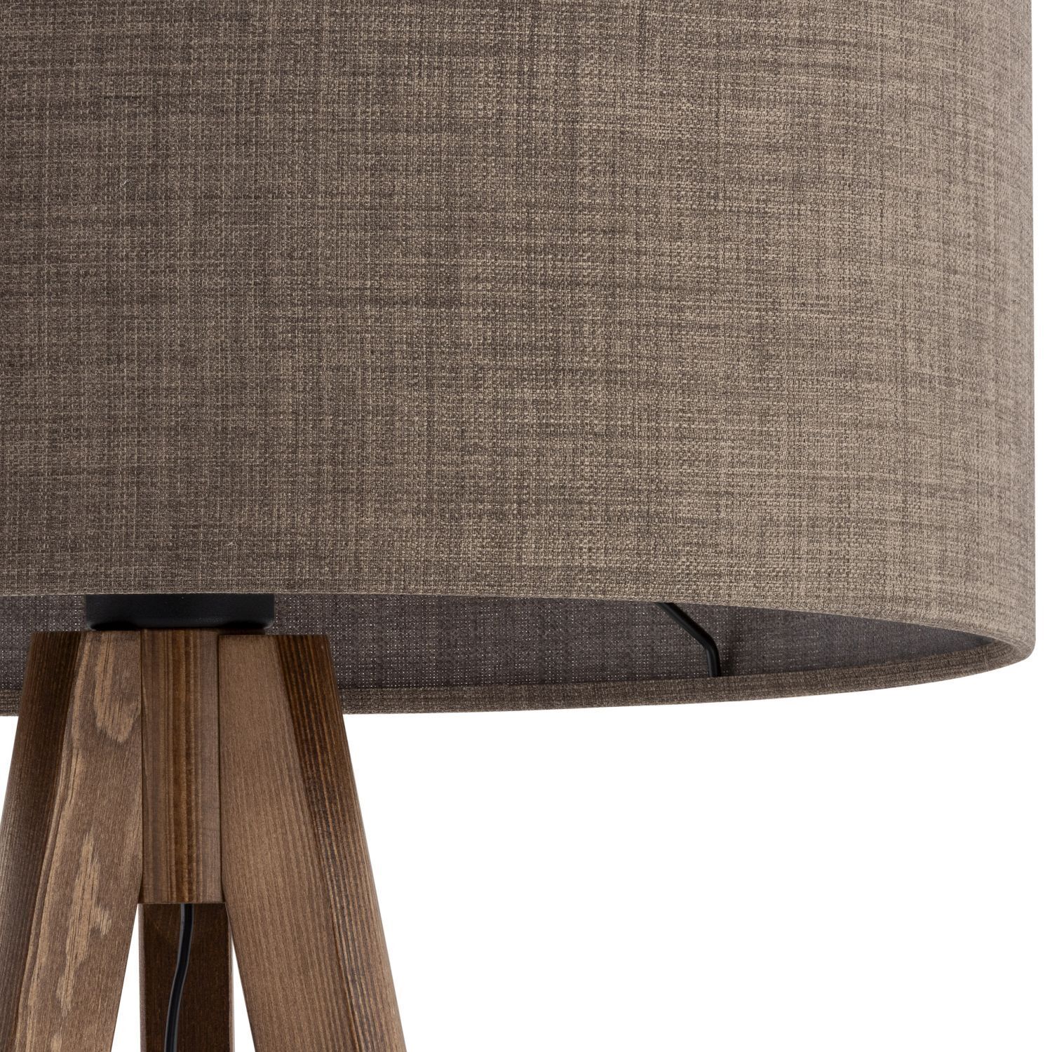 Lampadaire tripode 145 cm petit E27 tissu bois brun Skandi