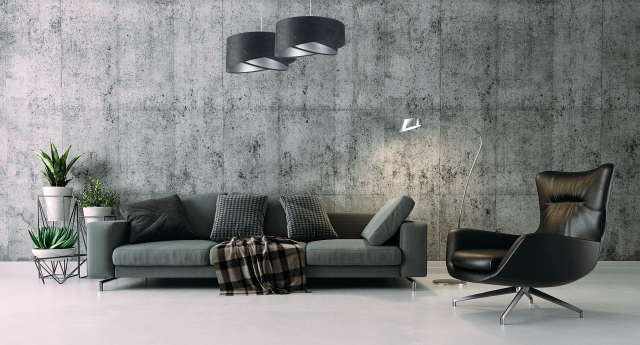 Suspension Noir Argent E27 D : 50 cm Tissu aspect velours