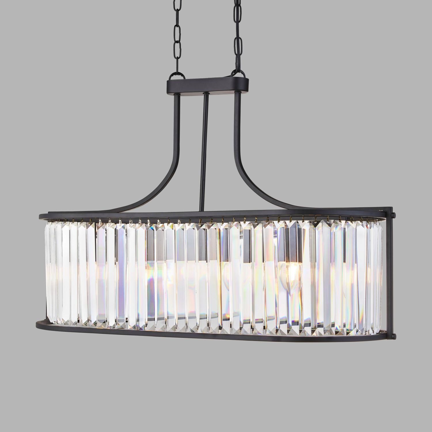 Lampe à suspendre cristal 78 cm de long 5x E14 métal verre Lampe à suspendre cristal 78 cm de long 5x E14 métal verre