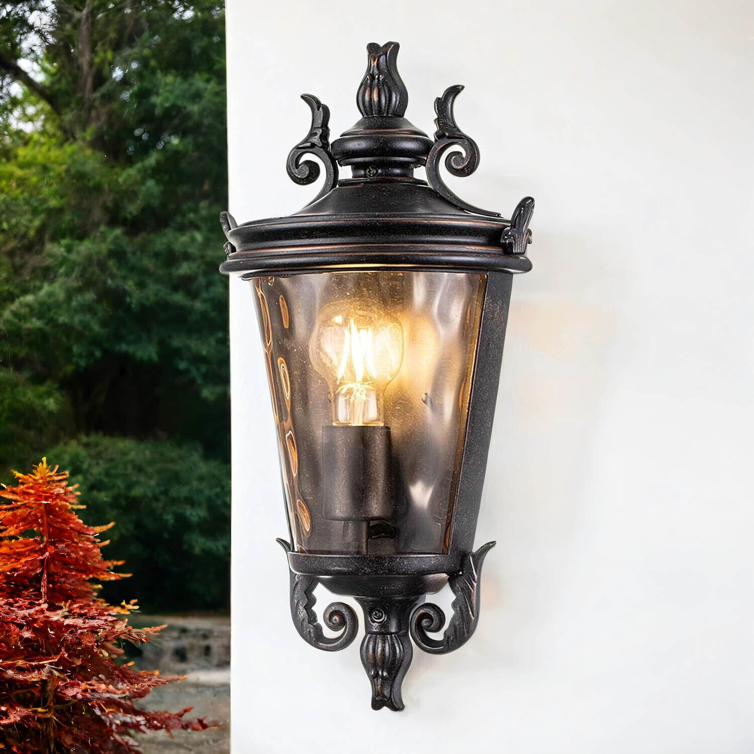 Wandleuchte außen Rauchglas Aluminium IP44 H: 43,2 cm laterne, wandlampe, eisen, schwarz, glas