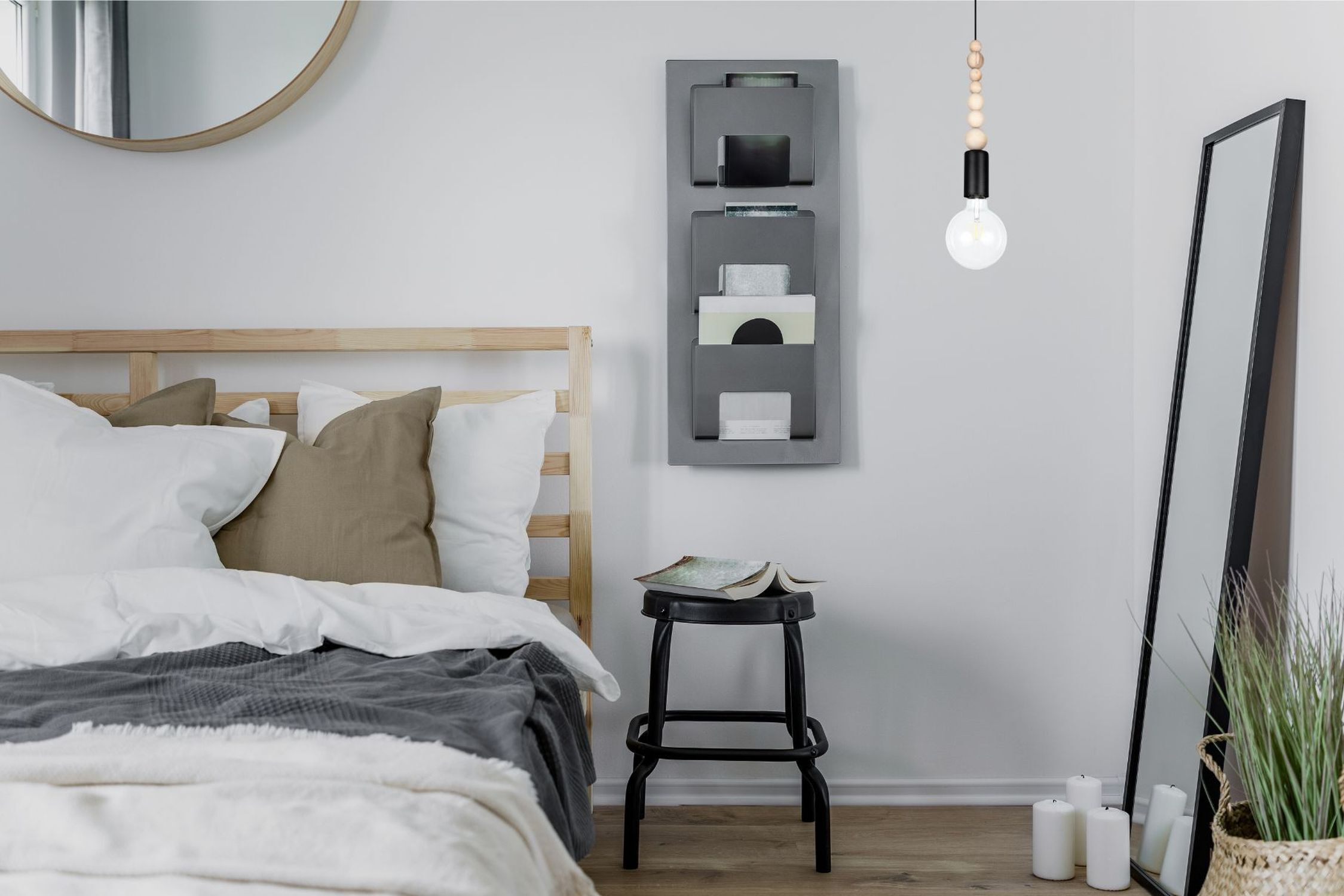 Lampe à suspendre bois métal noir E27 Ø10 cm rond confortable