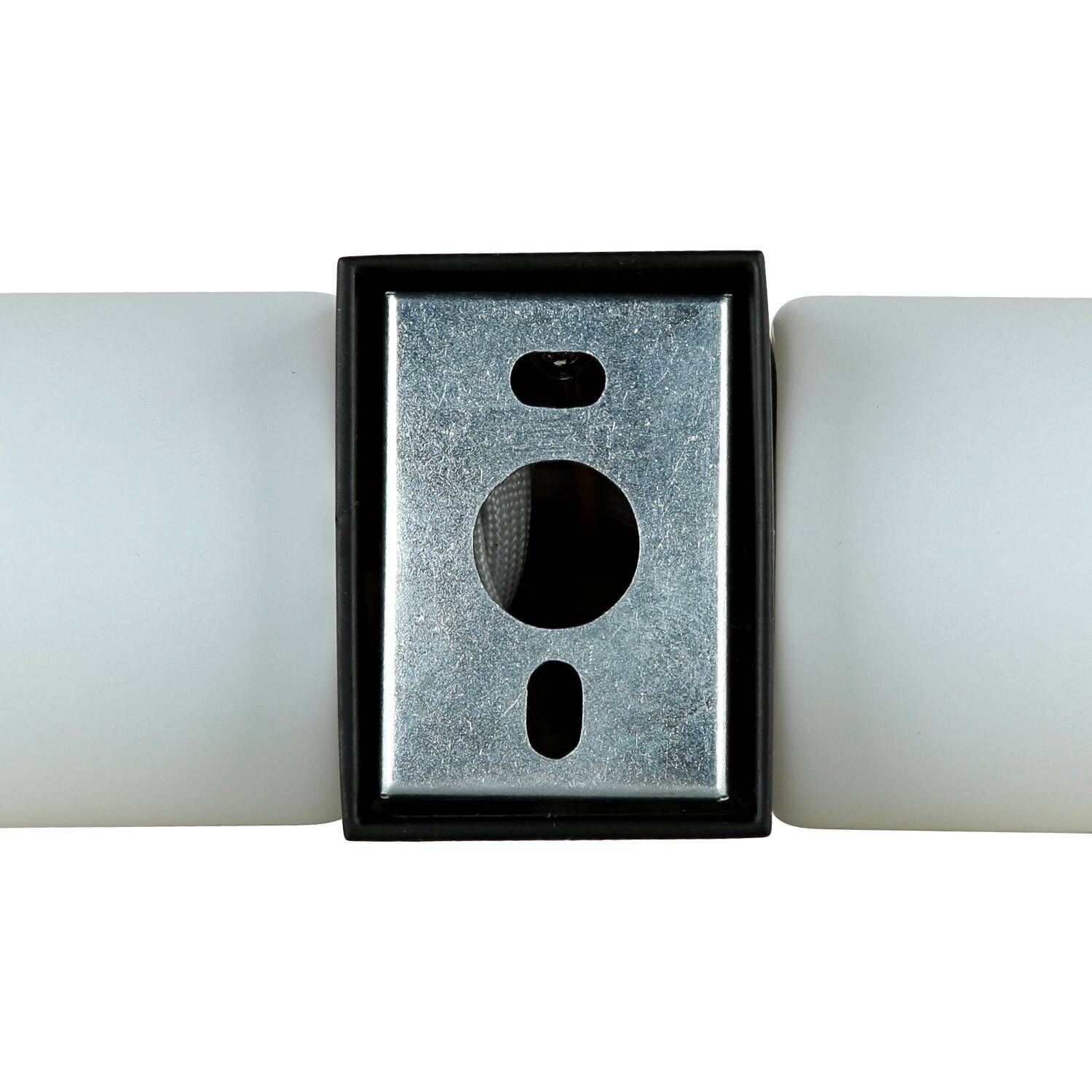 Schwarze Up Down Wandlampe blendarm G9 IP44 H:29,5 cm metallische platte, montagehalterung, runde Öffnung, rechteckiges metal, silberne platte