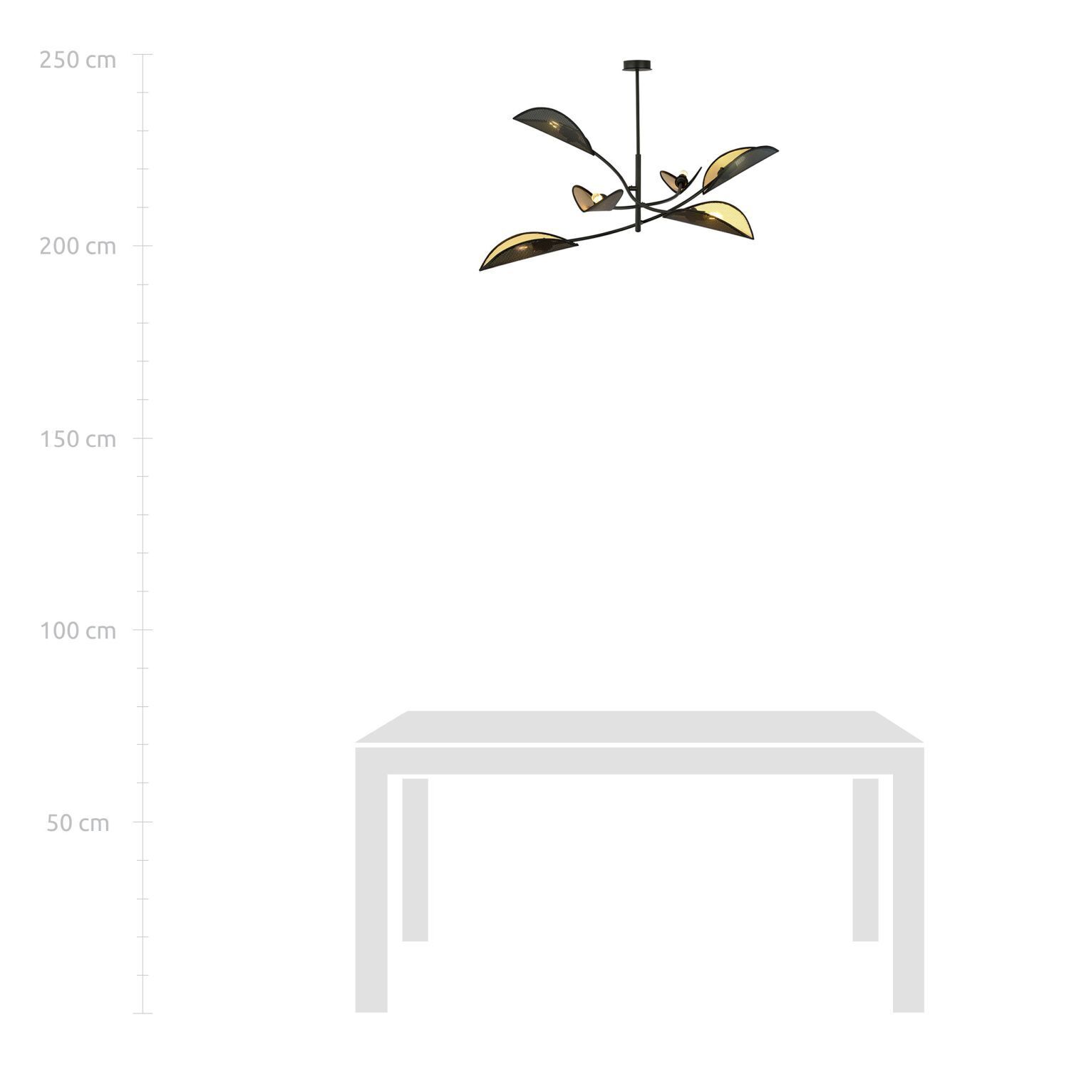 Plafonnier noir or L : 102cm pivotant tissu métal 6xE14