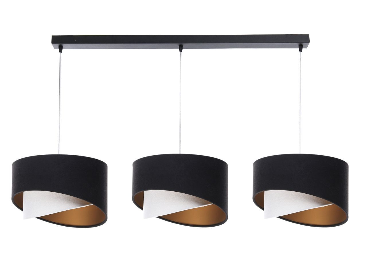 Hängelampe Schwarz Weiß Gold 3-flammig E27 Stoffschirm Lampe, Deckenleuchte