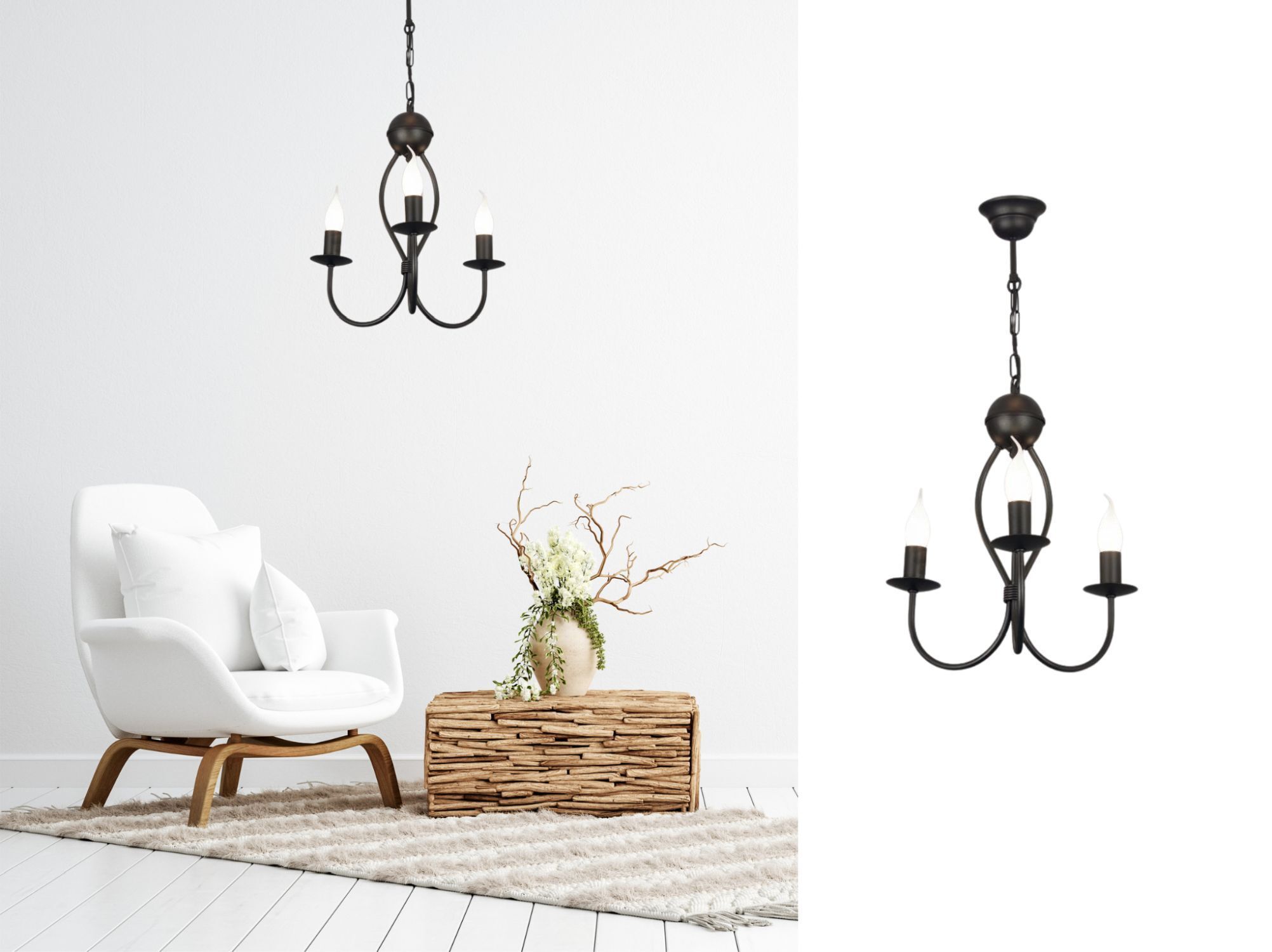 Lustre noir métal L:36 cm E14 Classique