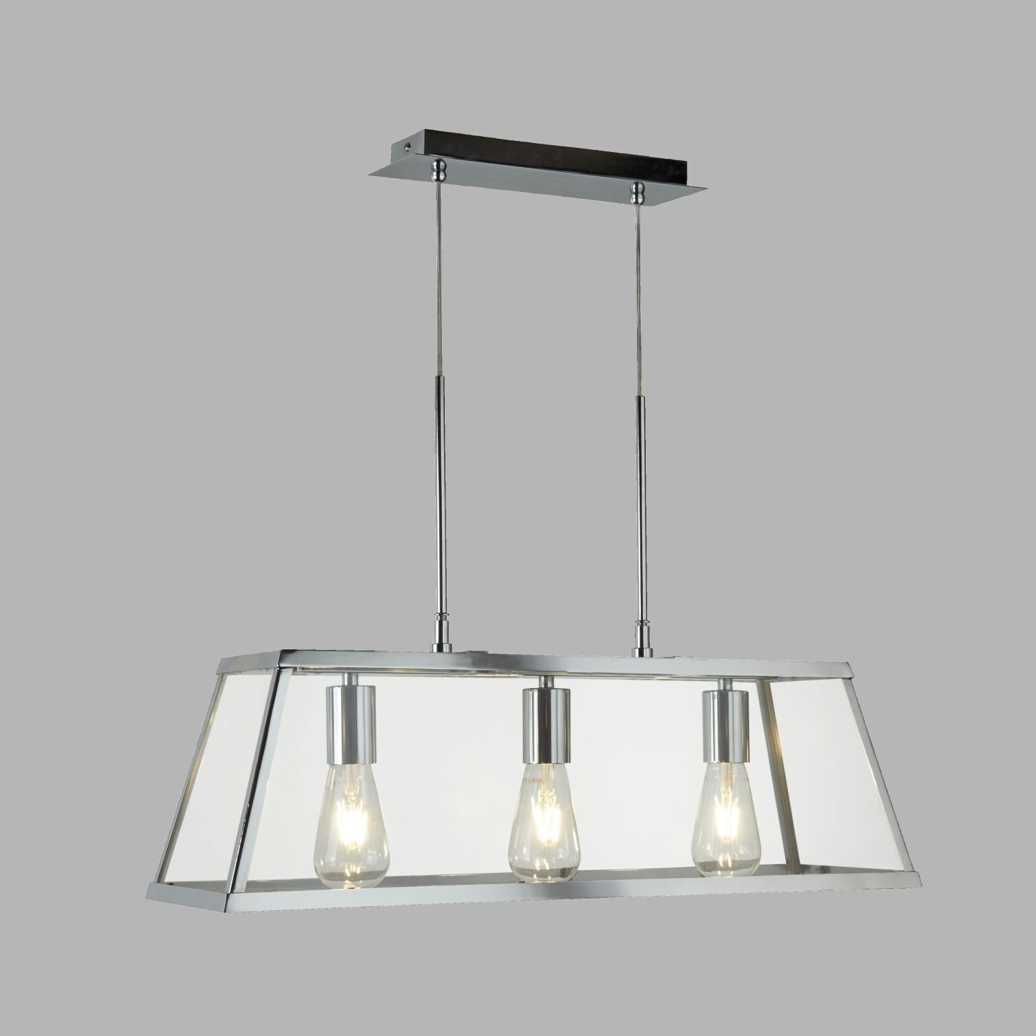 Lampe suspendue 3 flammes chrome clair E27 verre métal