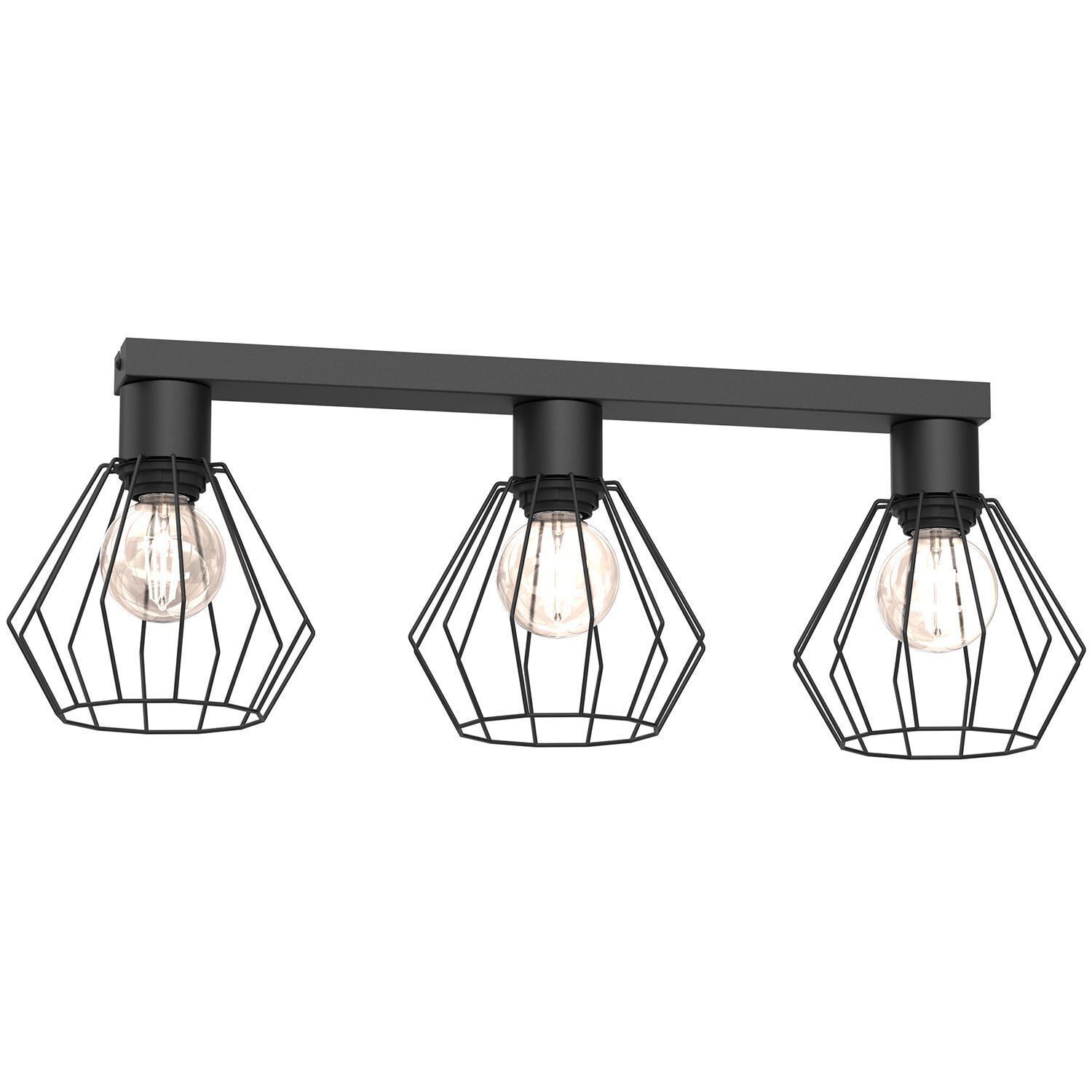 Plafonnier métal fil noir L:63 cm E27 3-flmg