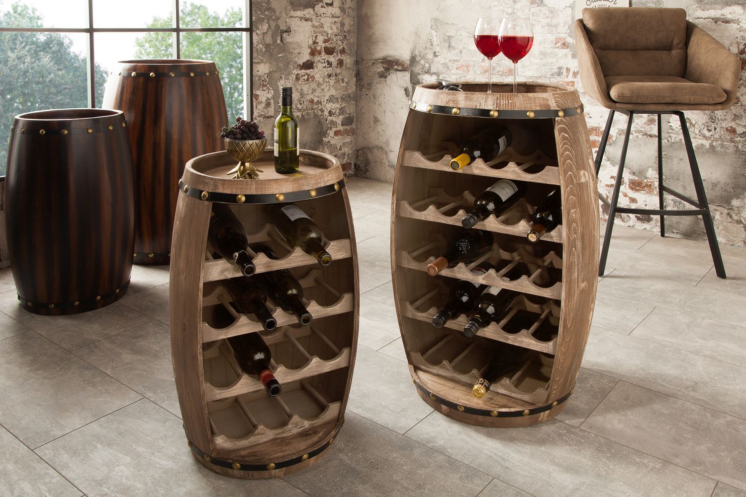Casier à vin Tonneau de vin design Bois massif Barrique Alkohol, Getränk, Wein, Weinkeller