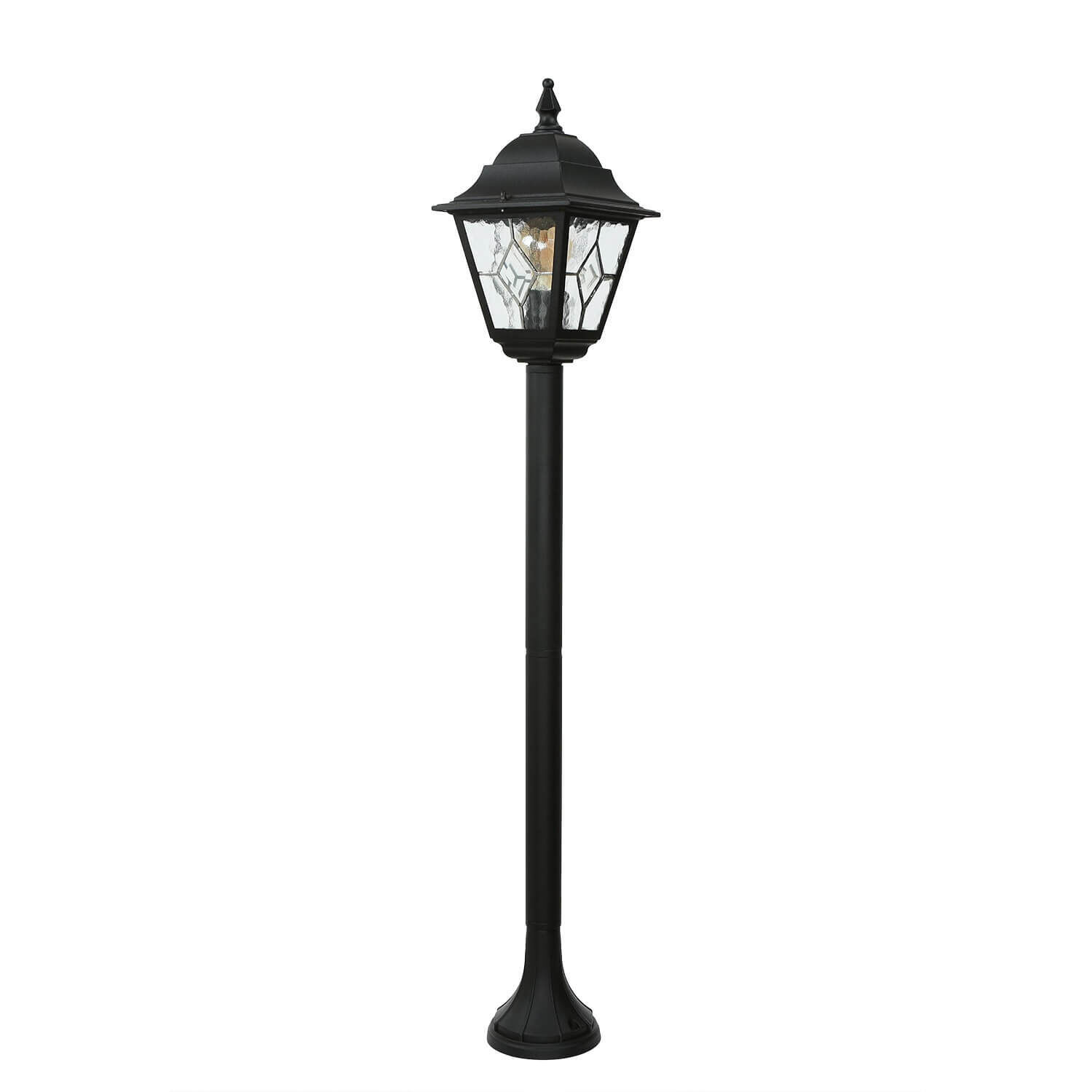 aussen-stehleuchte-wegeleuchte-leadworth-1-flammig-schwarz-rustikal-vintage-1 Gartenlaterne, Standleuchte, Metall, Schwarz, Glaspaneel