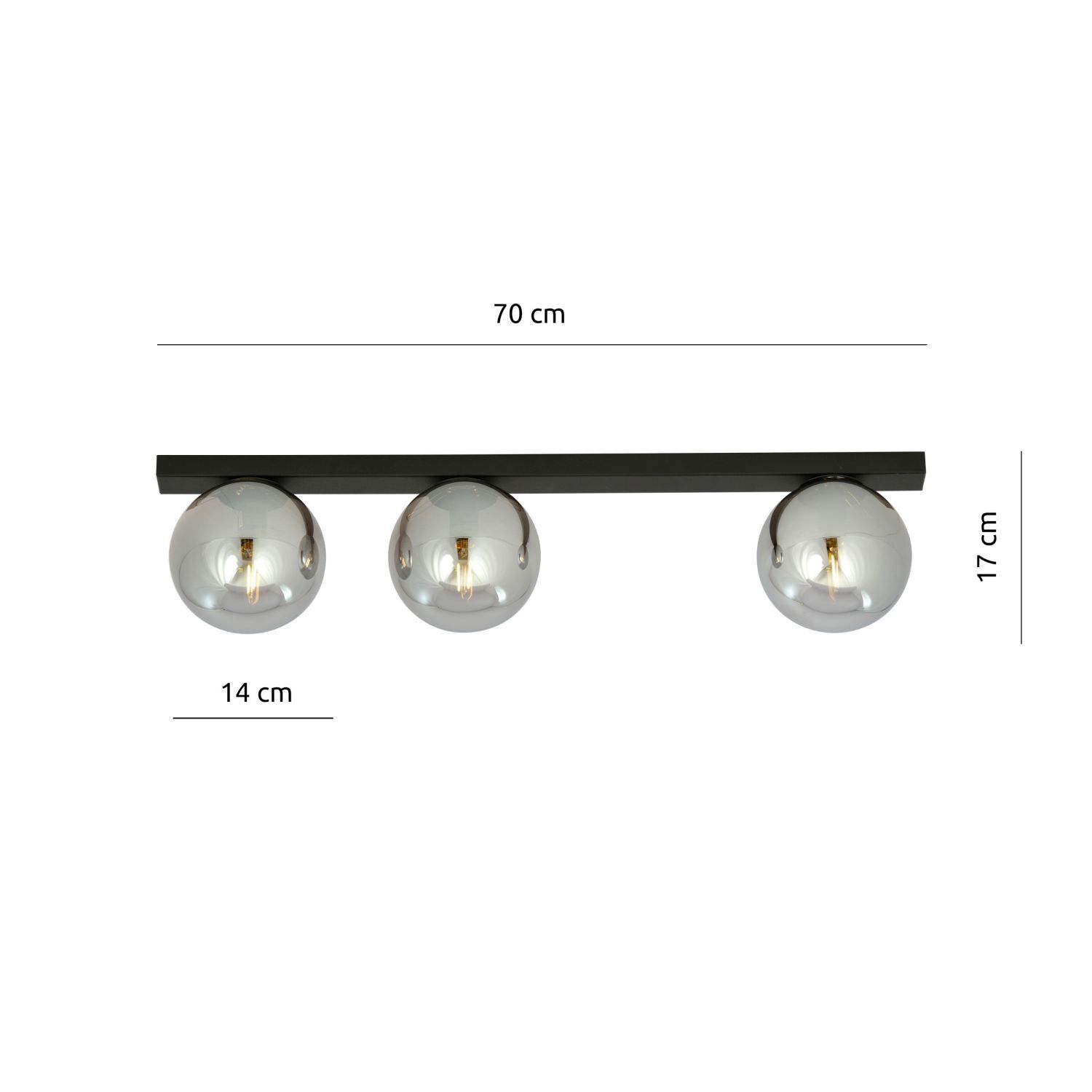 Plafonnier 3 flammes 70 cm verre fumé métal E14 IRENE