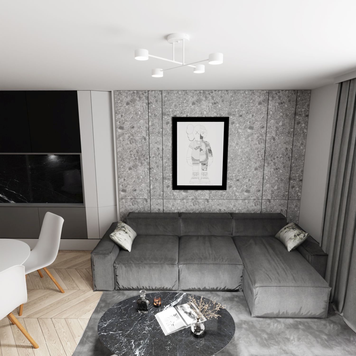 Plafonnier blanc métal GX53 4 flammes accentuées Dekoration für Zuhause, Couch, Mobiliar, Wohnzimmer, Innenarchitektur