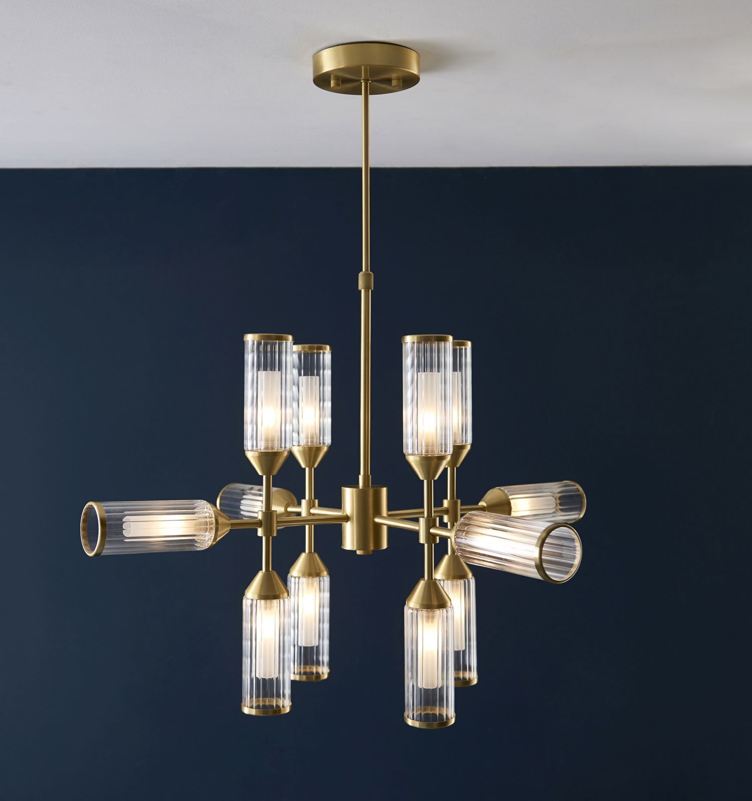 Lampe de plafonnier grande métal verre L : 73,5 cm en laiton pour 12x G9