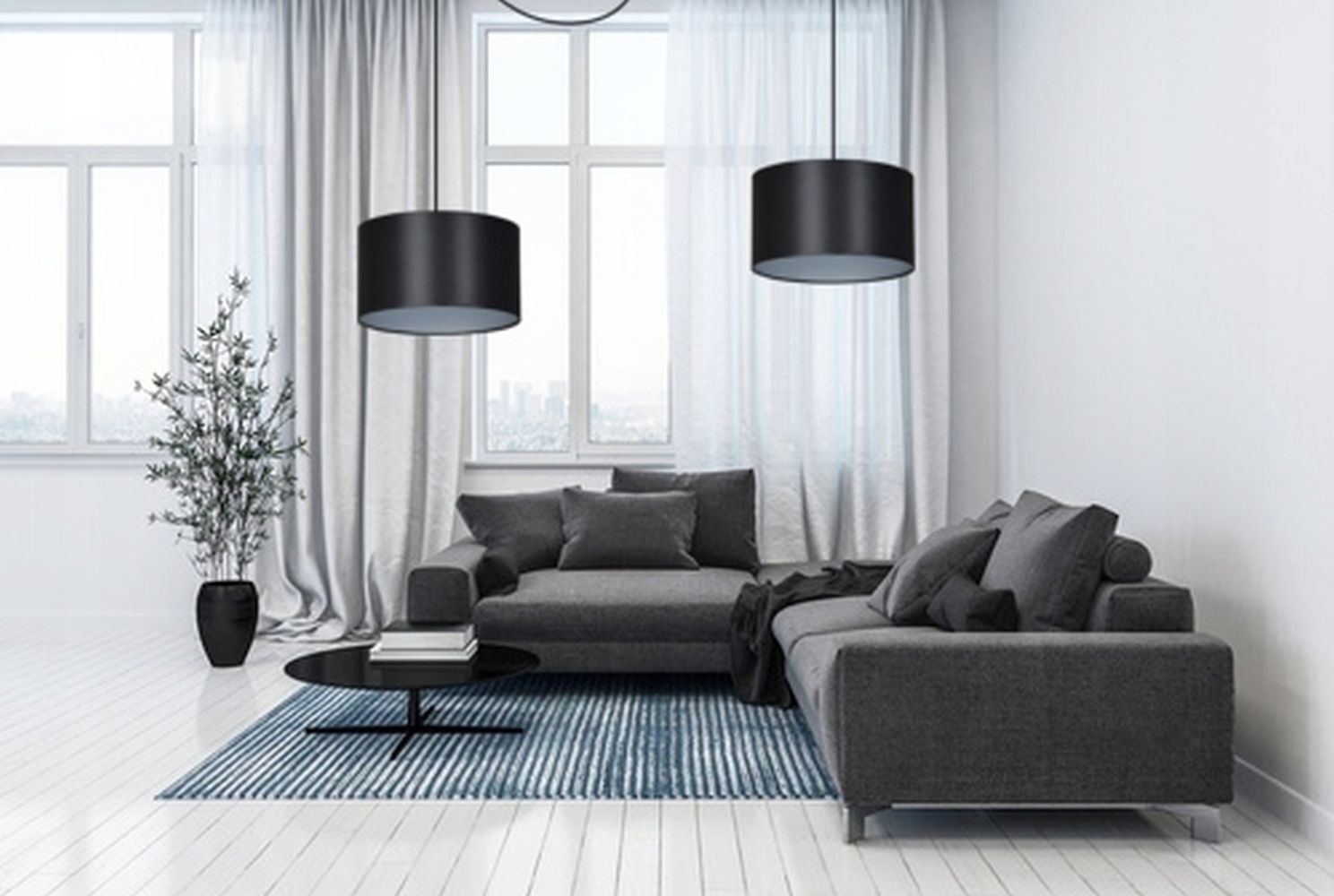 Suspension réglable Noir Argent Tissu Moderne