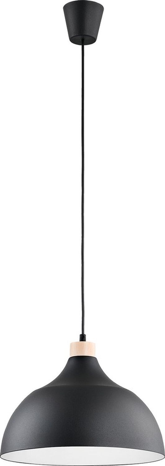 Lampe à suspendre noire déco bois ∅33cm salle à manger ronde