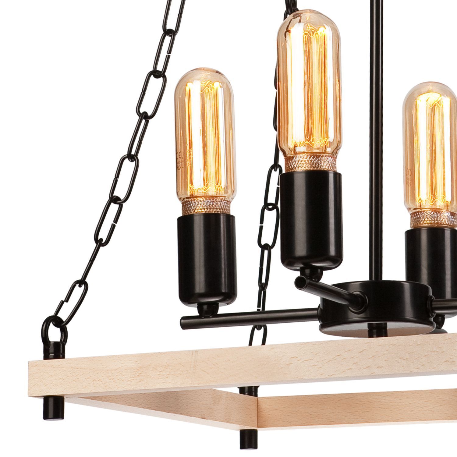 Suspension bois métal L : 37 cm Rustique 4 flammes E27