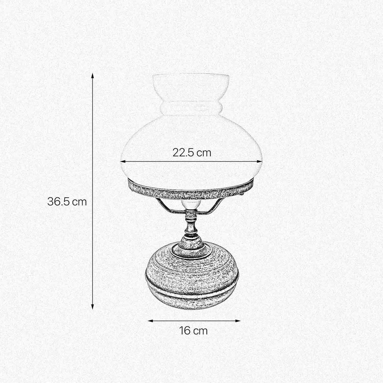 Lampe de table laiton verre 36,5 cm en bronze antique blanc E14