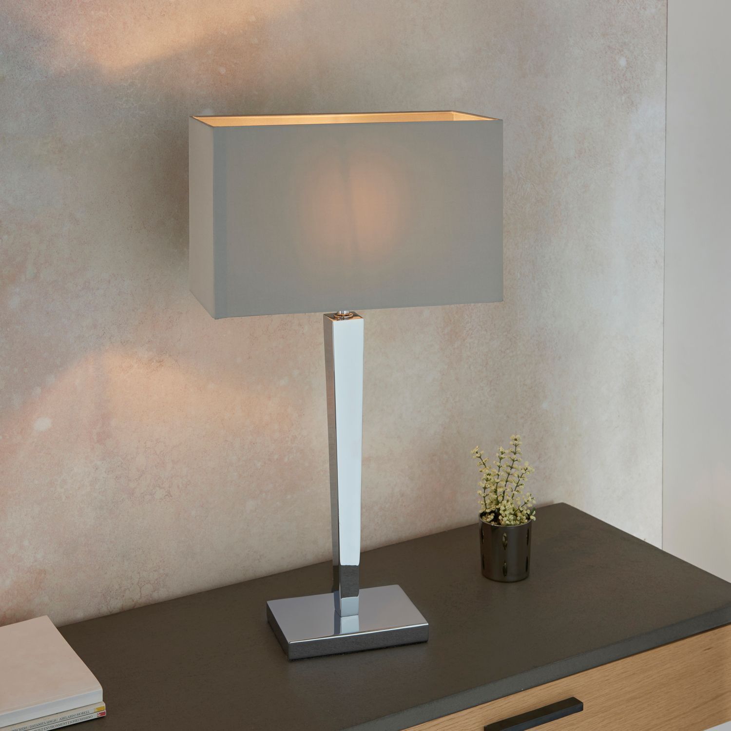 Lampe de table Tissu Métal 66 cm de haut Chrome Gris E27 Moderne