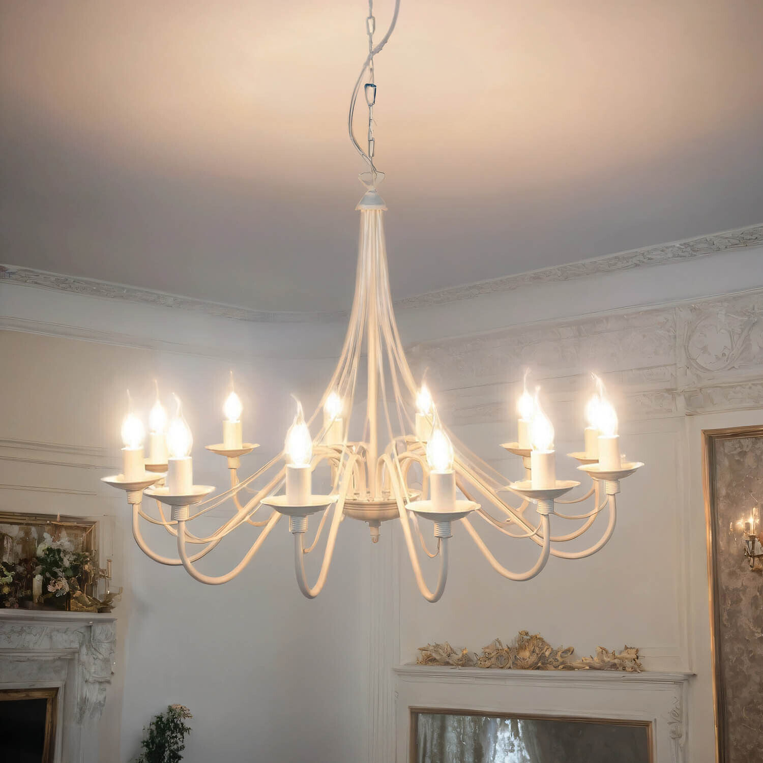 Lustre blanc Grand Ø85cm Salon Rustique