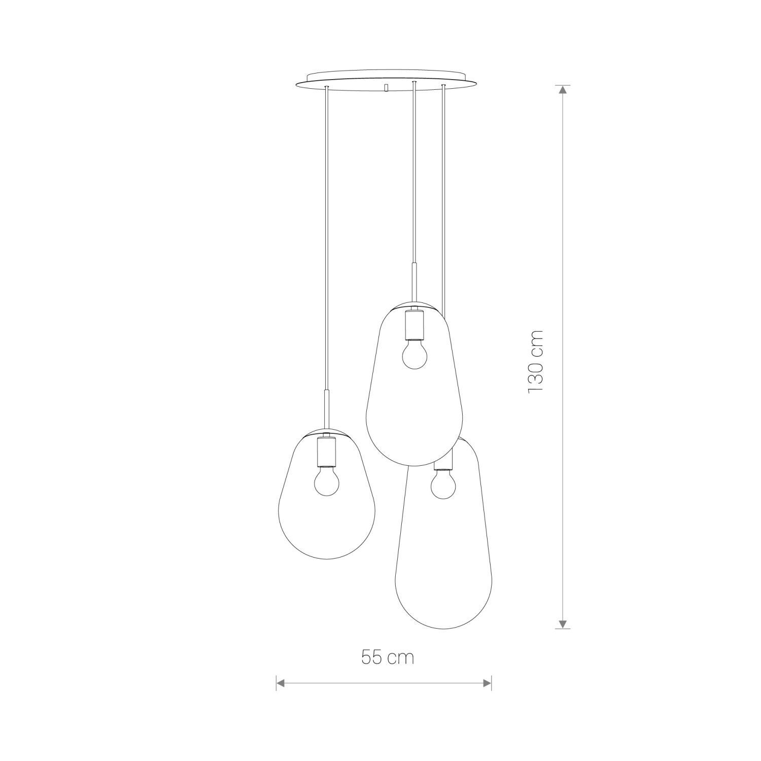 Lampe à suspendre à 3 flammes en noir transparent laiton