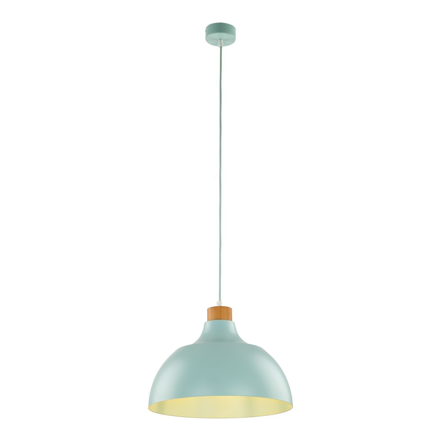 Lampe à suspendre métal bois Ø 34 cm rond menthe verte E27 Retro