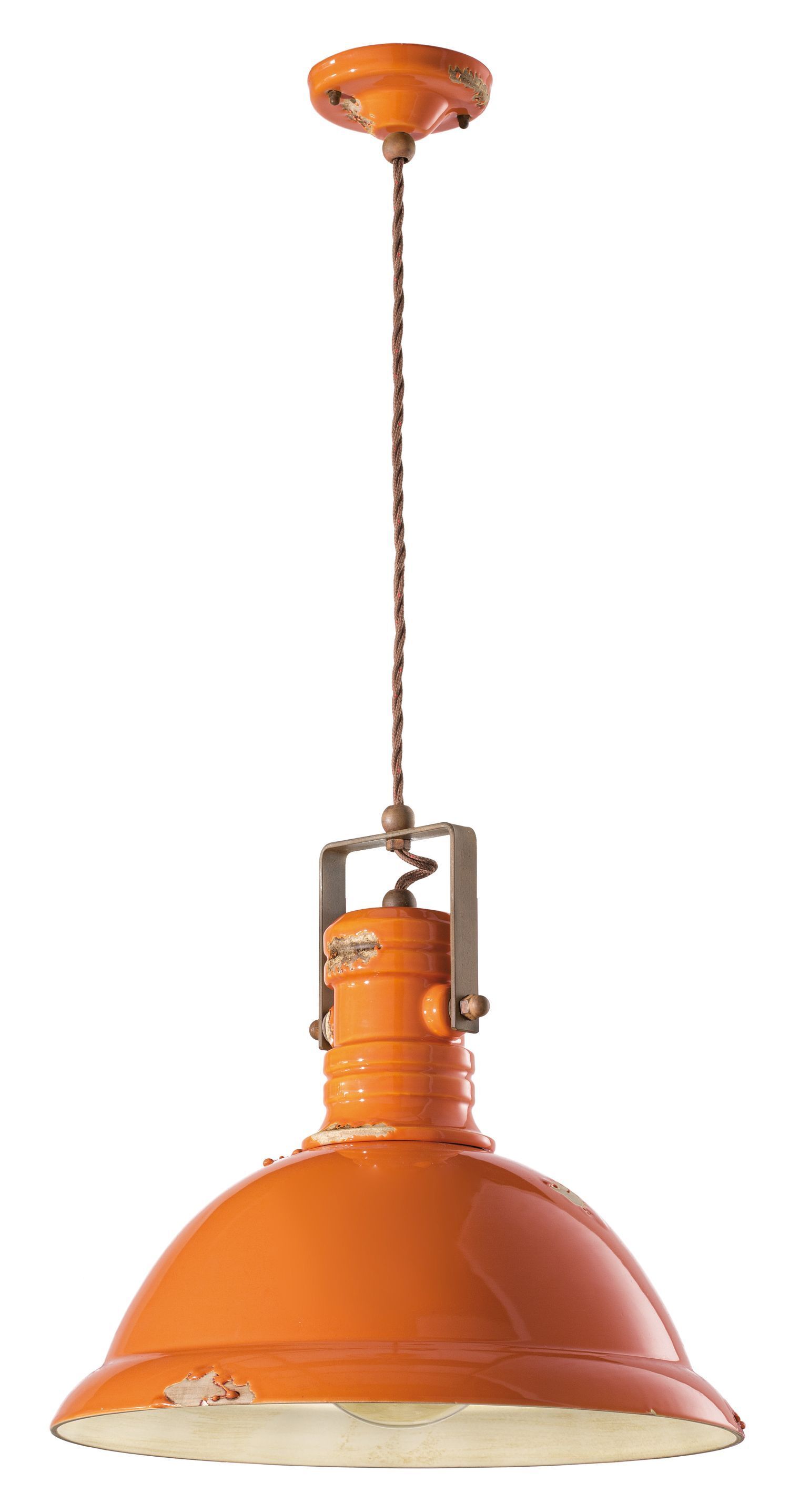 Suspension métal céramique E27 Ø 40 cm Orange Industrial