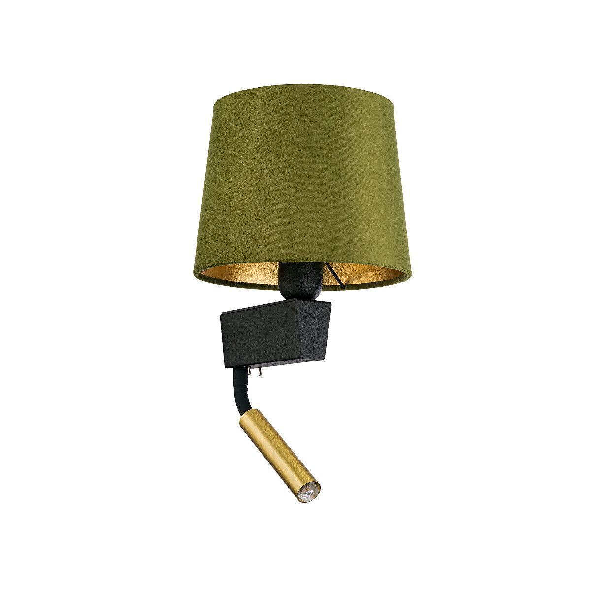 Wohnliche Wandleuchte mit Schalter Lesearm Stoffschirm Wandleuchte, Wandlampe, Grün, Samt-Lampenschirm, Gold-Akzent