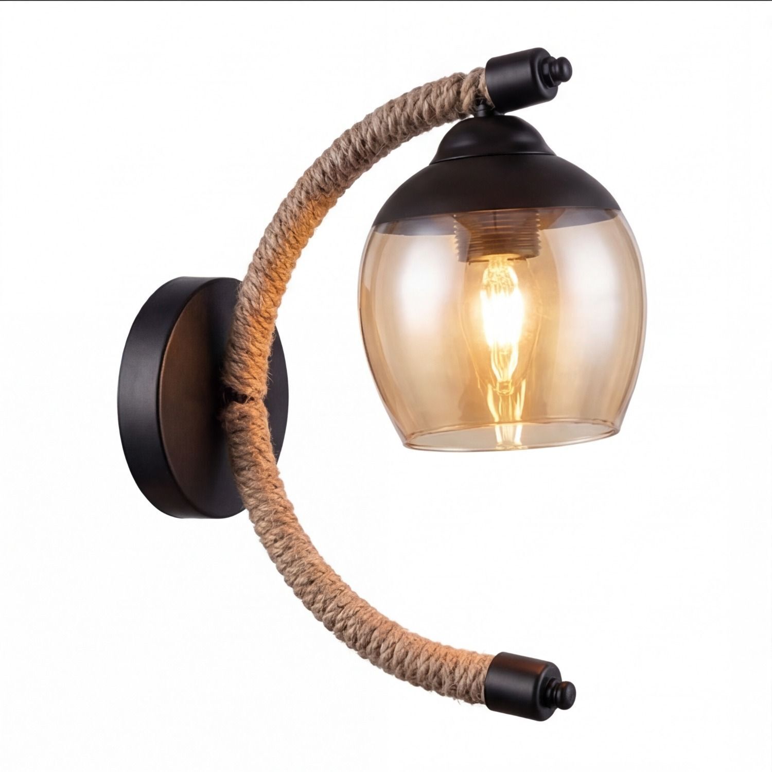 Wandlampe Metall Rauchglas E27 H: 30 cm Modern YLONA Wandleuchte, Hängelampe, Glühbirne, Seilkopf, Korbseil