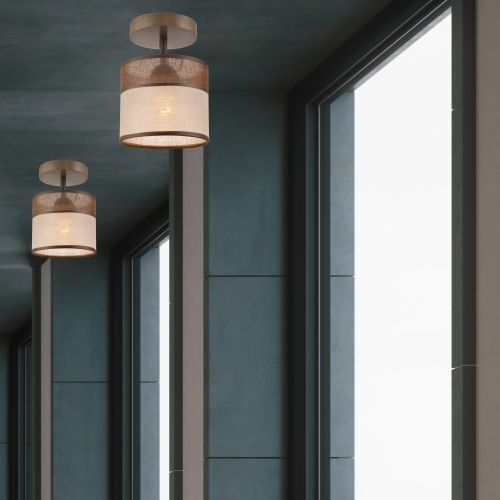 Plafonnier de salon BLAINE Bois Tissu Marron